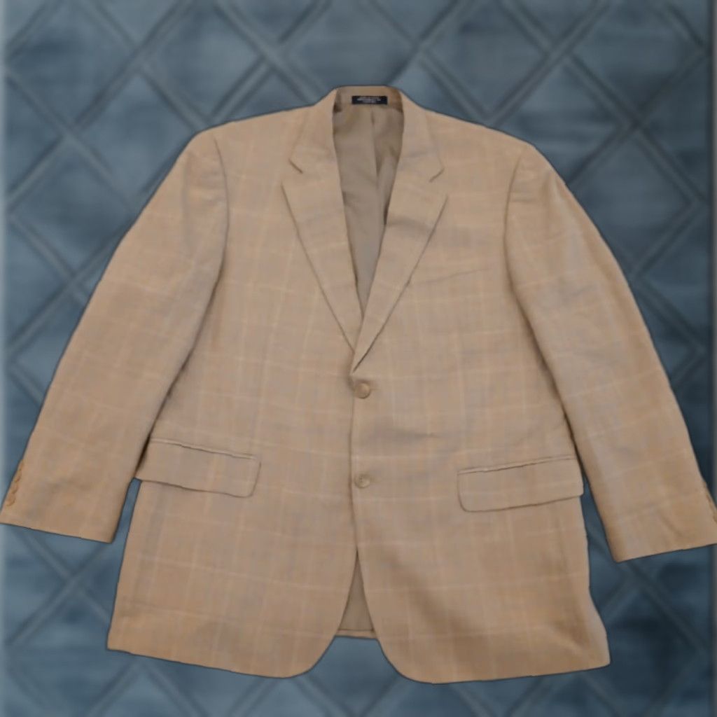 Chaps Chaps Blazer Mens 44 Beige Plaid Wool Two-Button Single Vent Notch Lapel Jacket Coat Size 44R - 1 Thumbnail