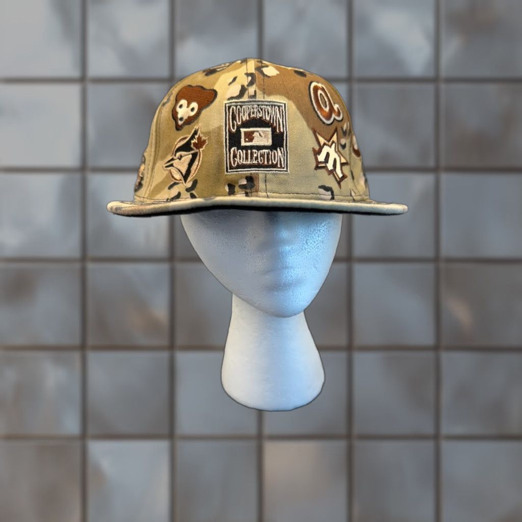 New Era VINTAGE Cooperstown Collection Baseball Cap Mens Fitted 7 3/8 Beige Camo Cotton 59Fifty USA Size ONE SIZE - 1 Thumbnail
