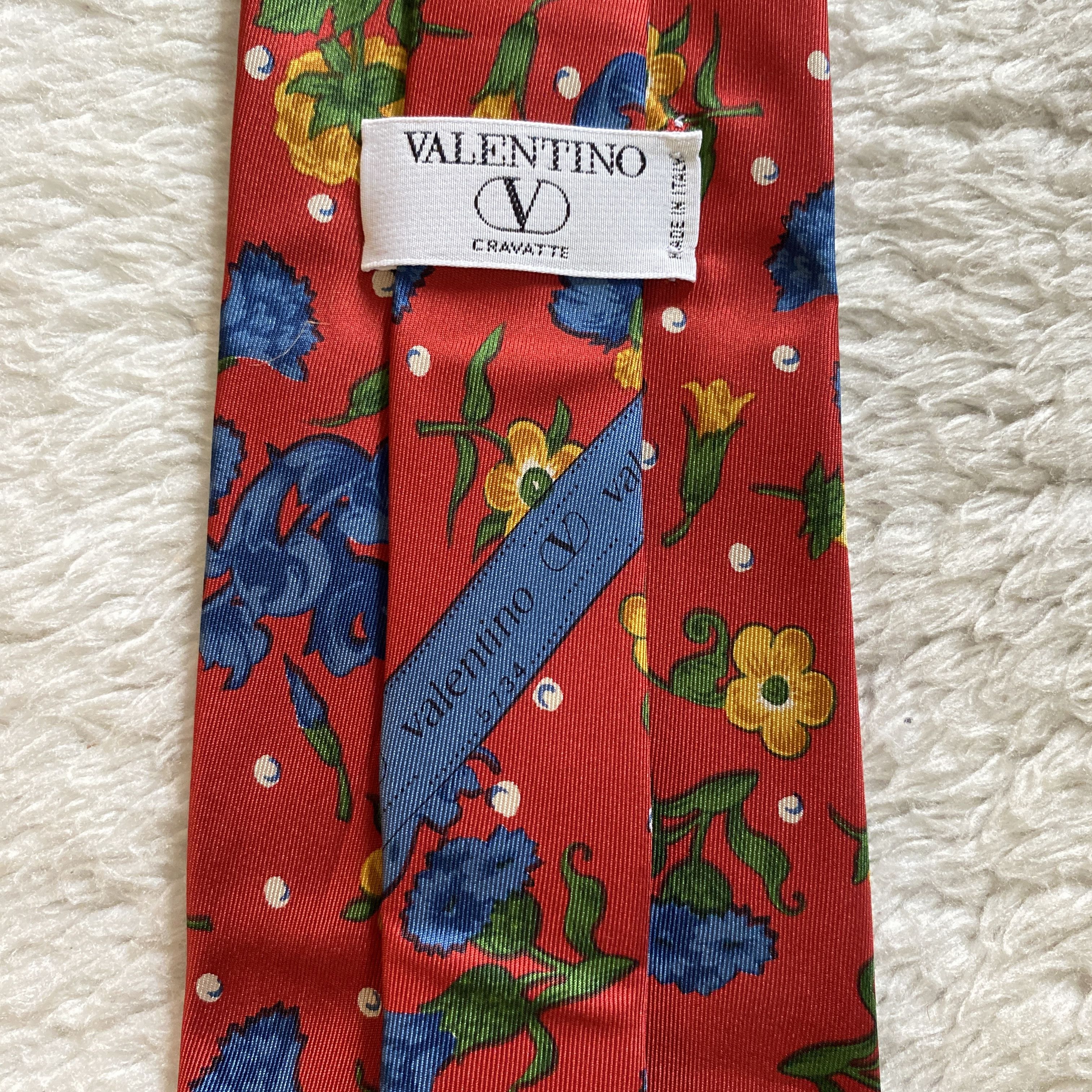 Valentino Vintage Valentino Cravatte Silk Tie – Red Retro Floral Size ONE SIZE - 6 Thumbnail