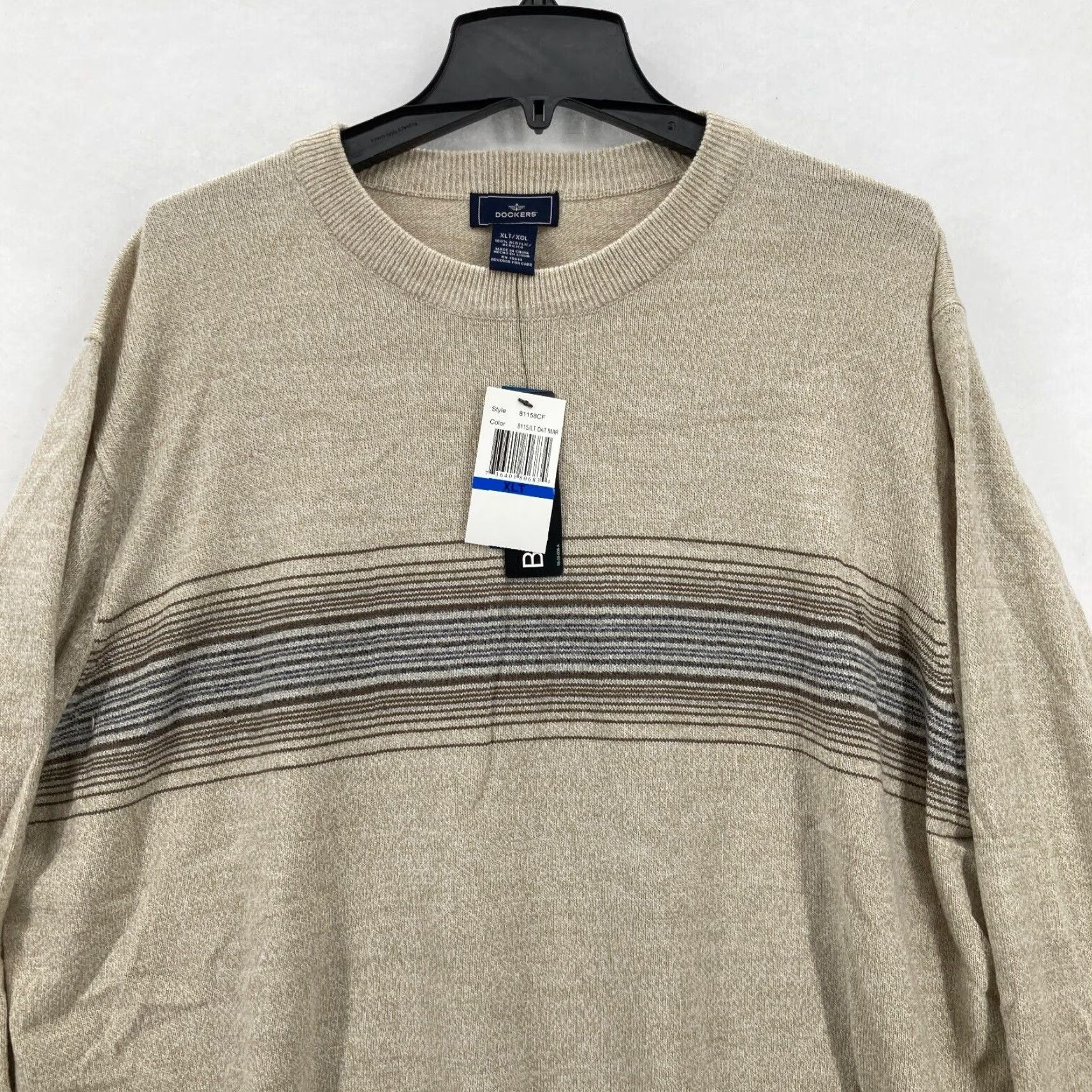 Dockers DOCKERS Sweater Mens XLT Beige Acrylic Striped Knit Casual NWT Big & Tall Pullover Crew Neck, Long Sleeve, All Seasons, Regular Fit, NWT Size US XL / EU 56 / 4 - 2 Thumbnail