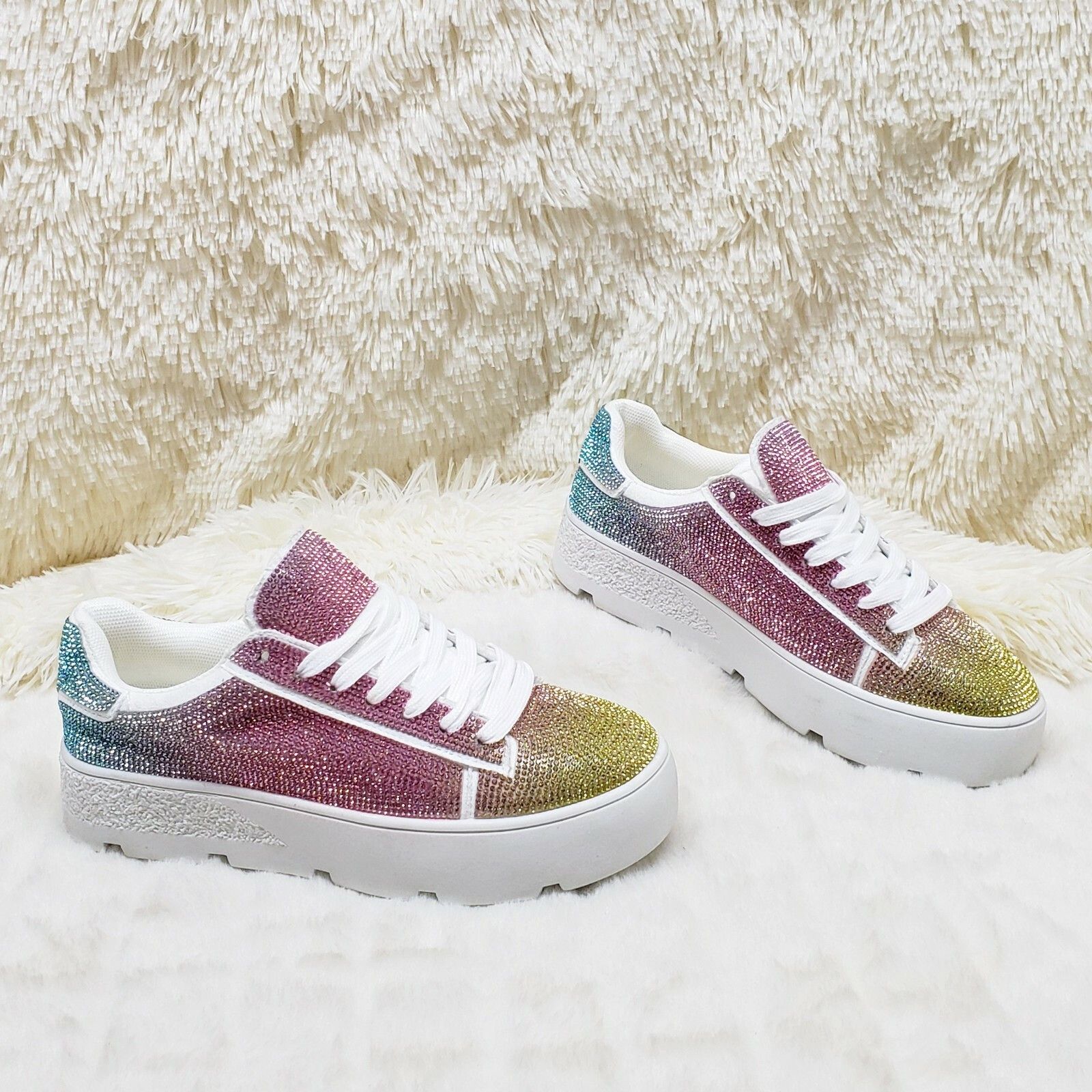 Other CR Diamond Queen Pastel Ombre Rhinestone Lace Up Platform Bl Size US 5 / IT 35 - 6 Thumbnail