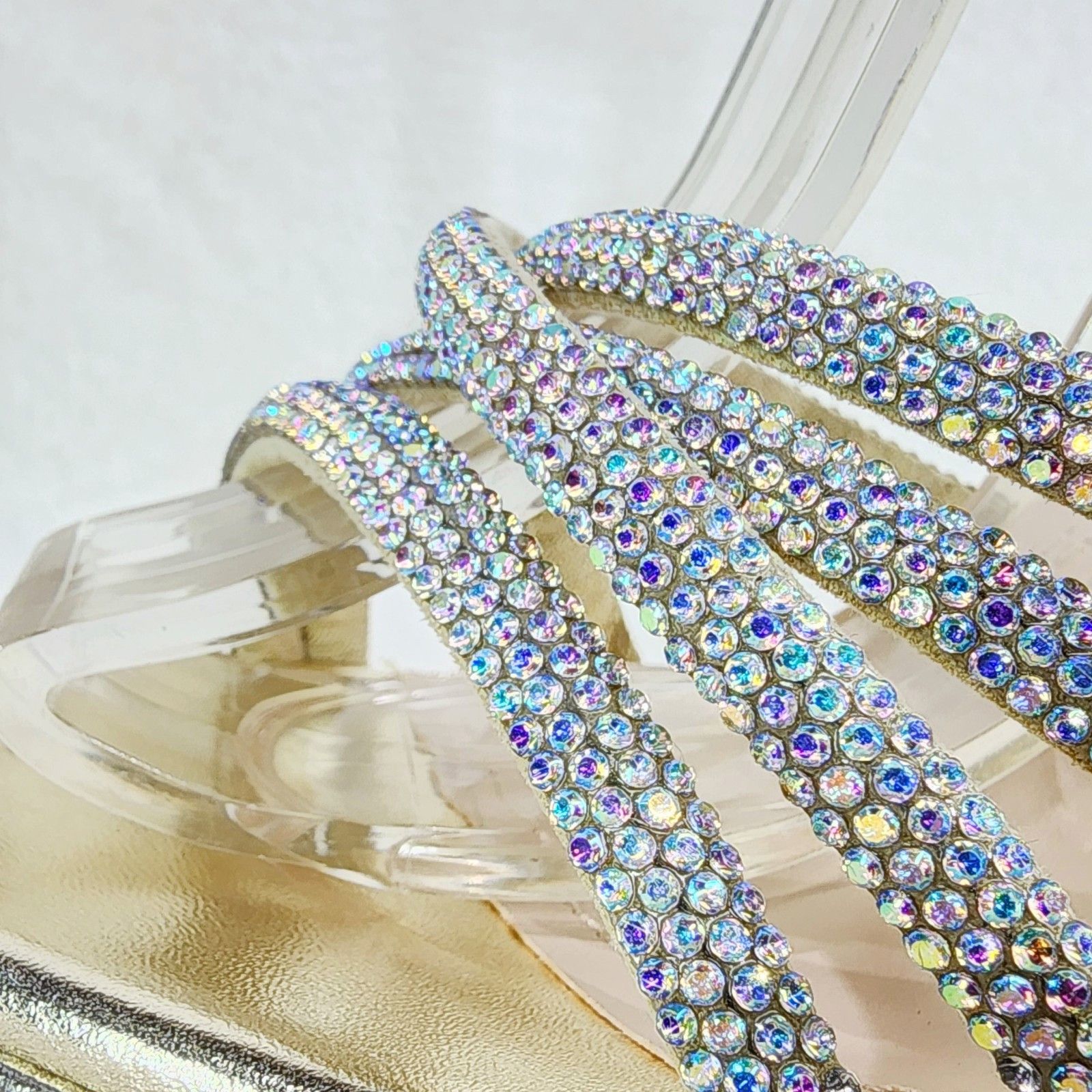 Other Gold Platform 6" High Heels Ankle Wrap Shoes Rhinestones Size US 8 / IT 38 - 8 Thumbnail