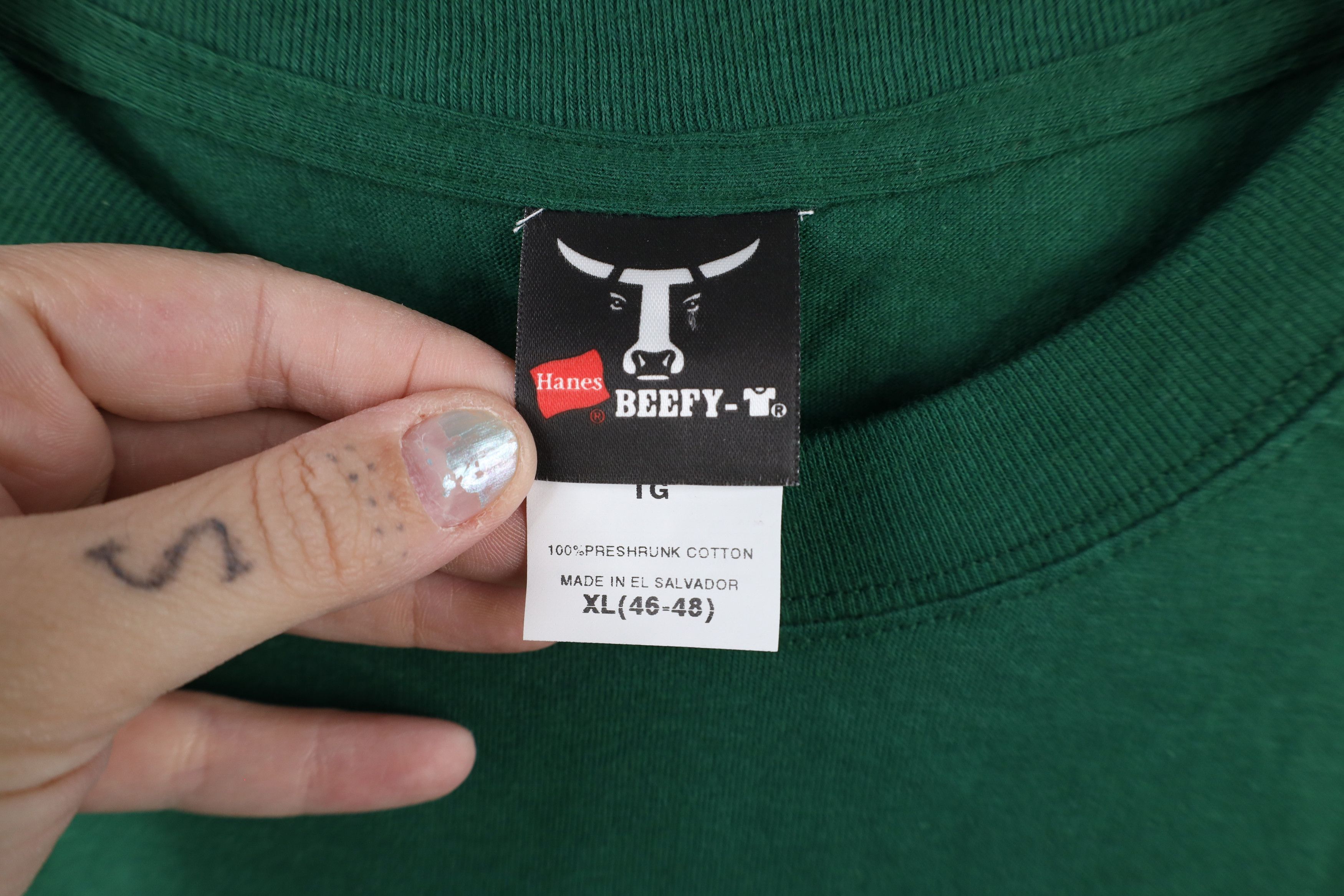 Hanes × Vintage Vintage 90s Hanes Beefy Short Sleeve T-Shirt Green Cotton Size US XL / EU 56 / 4 - 5 Thumbnail