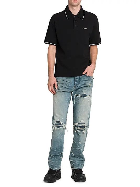 Amiri os11x0326 Logo Cotton Polo Shirt in Black Size US L / EU 52-54 / 3 - 2 Thumbnail