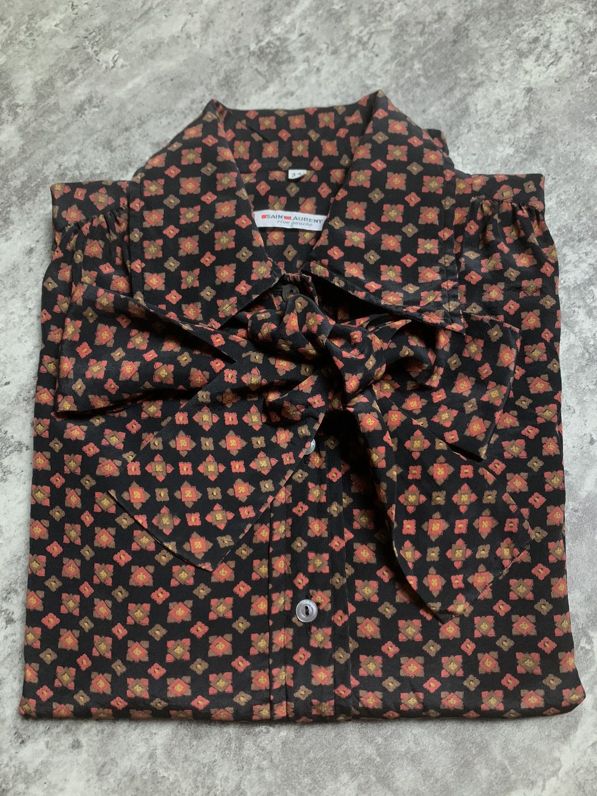Saint Laurent Paris Vintage 70s Saint Laurent Rive Gauche Blouse Silk Tie Neck Size XS / US 0-2 / IT 36-38 - 4 Thumbnail