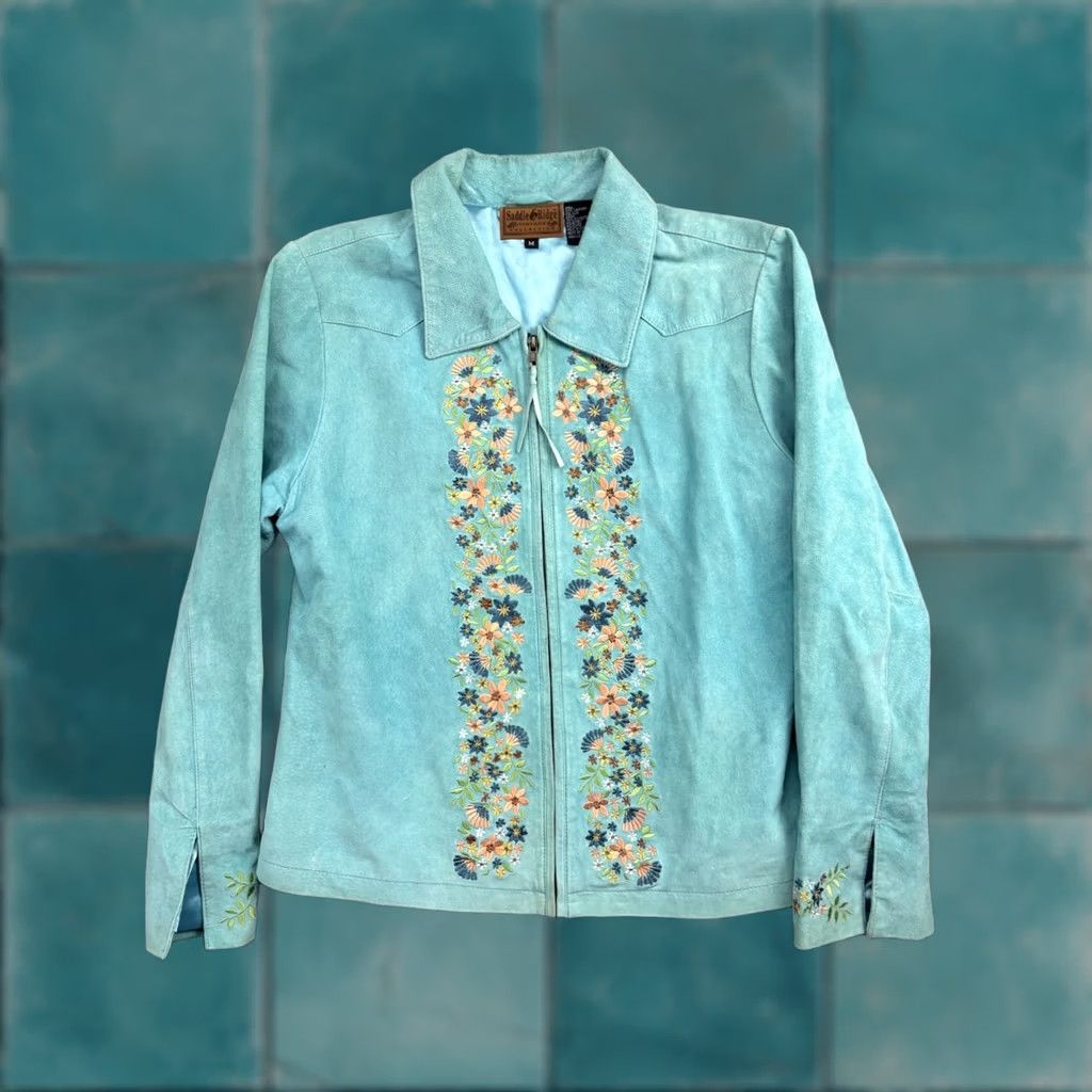 Vintage Saddle Ridge Vintage Leather Jacket Women's M Blue Floral Zip Jacket Size M / US 6-8 / IT 42-44 - 1 Thumbnail