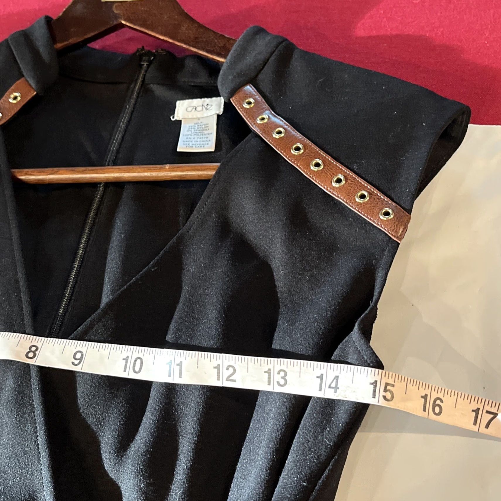 Vintage CACHE BLACK WRAP PONTE DRESS BROWN LACE UP LEATHER TRIM Sexy Steampunk Size 4 S Size S / US 4 / IT 40 - 6 Thumbnail