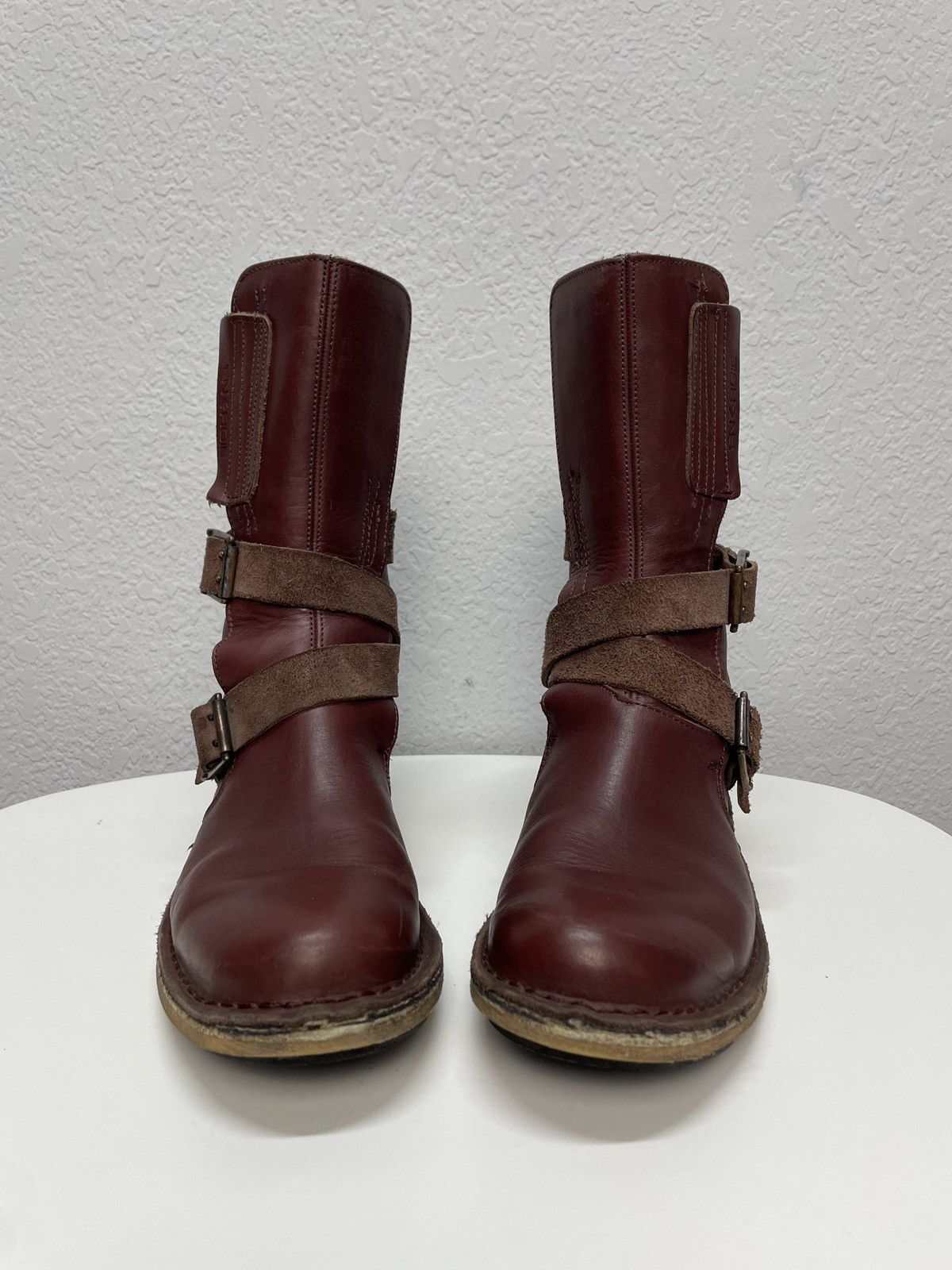 Hedi Slimane Vintage Rick Owens Vibe Burgundy Leather Moto Biker Boots Size US 9 / EU 42 - 3 Thumbnail