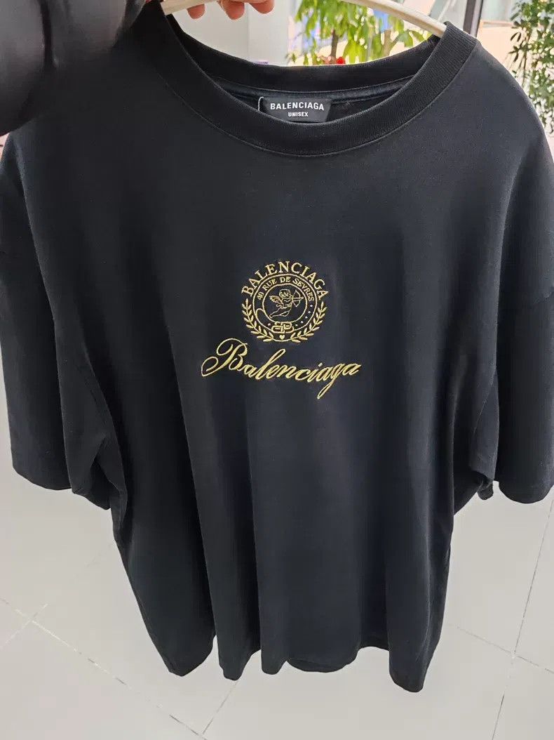 Balenciaga Balenciaga Black Embroidered Logo Short Sleeve T-Shirt Size US M / EU 48-50 / 2 - 1 Thumbnail