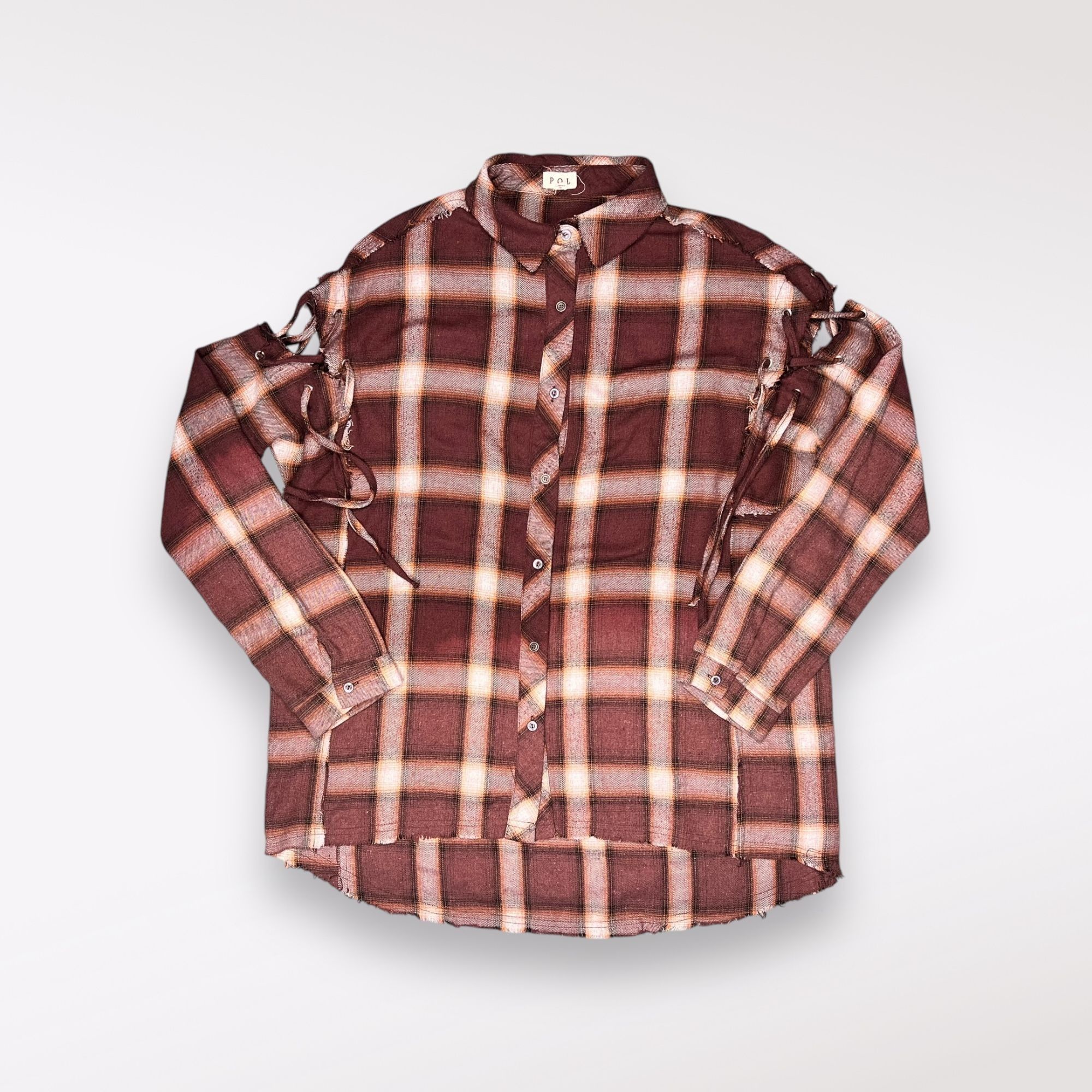 Designer POL Oversized Flannel Shirt Ombré Plaid Distressed Long Slee Size M / US 6-8 / IT 42-44 - 10 Thumbnail