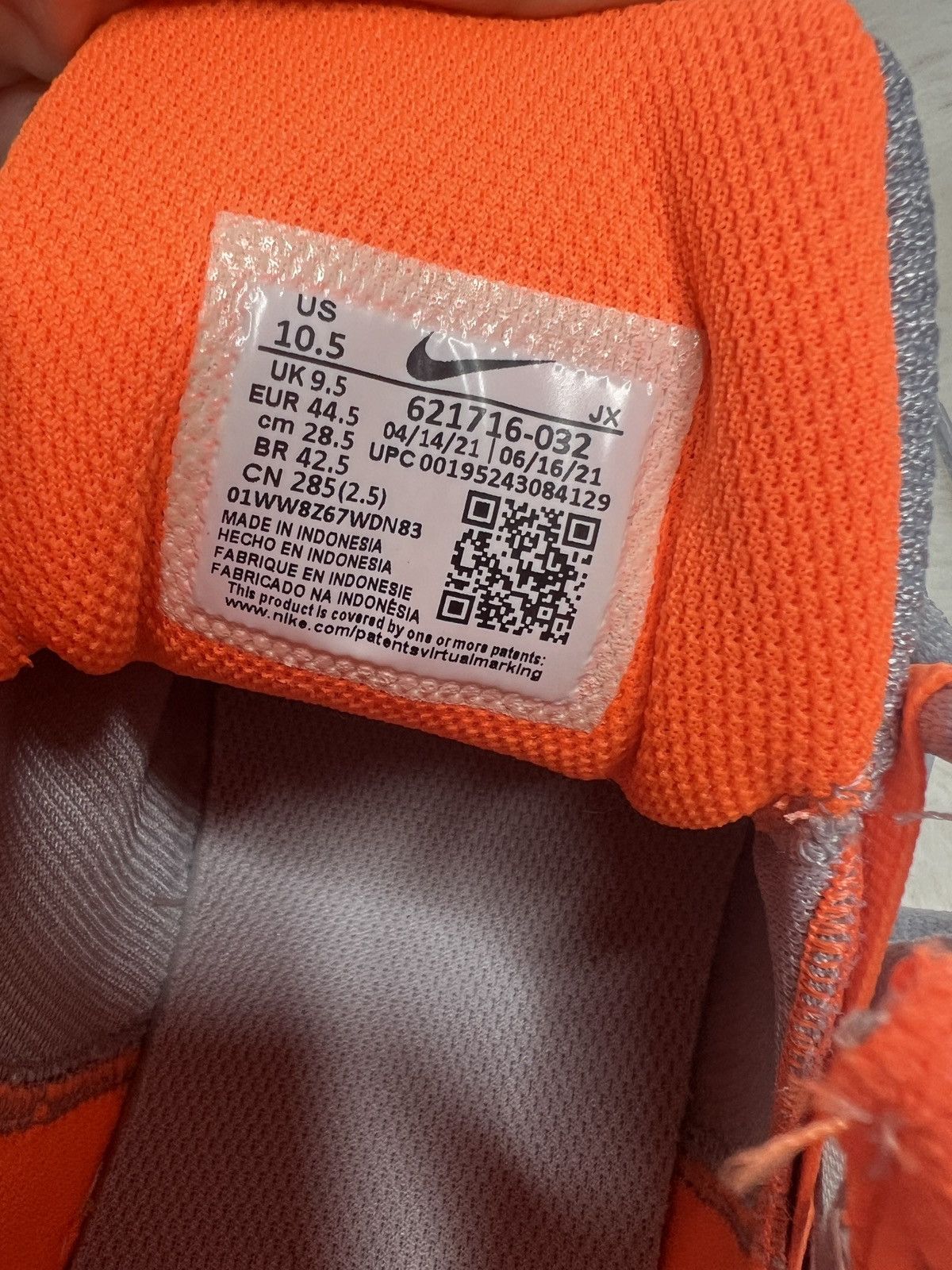 Nike Nike Sneakers REAX 8 TR Wolf Grey Total Orange Size US 10.5 / EU 43-44 - 7 Thumbnail