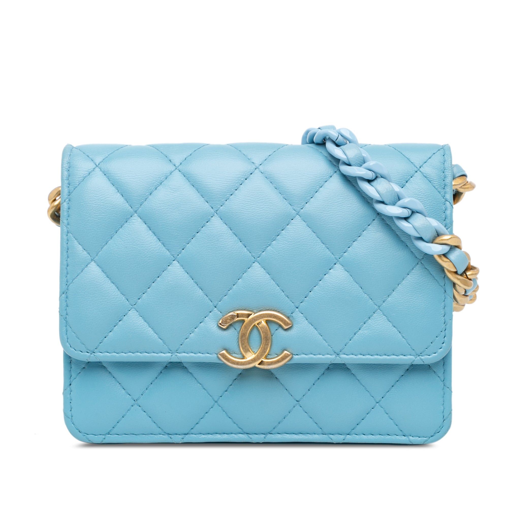 Chanel Quilted Lambskin Candy Chain Wallet Blue