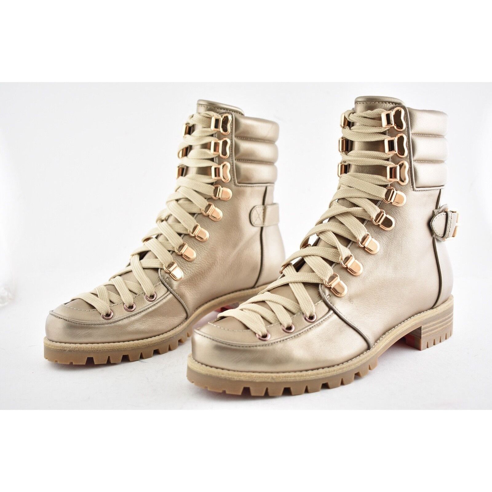 Christian Louboutin Christian Louboutin Who Runs Flat Colombe Gold Combat Size US 5.5 / IT 35.5 - 8 Thumbnail