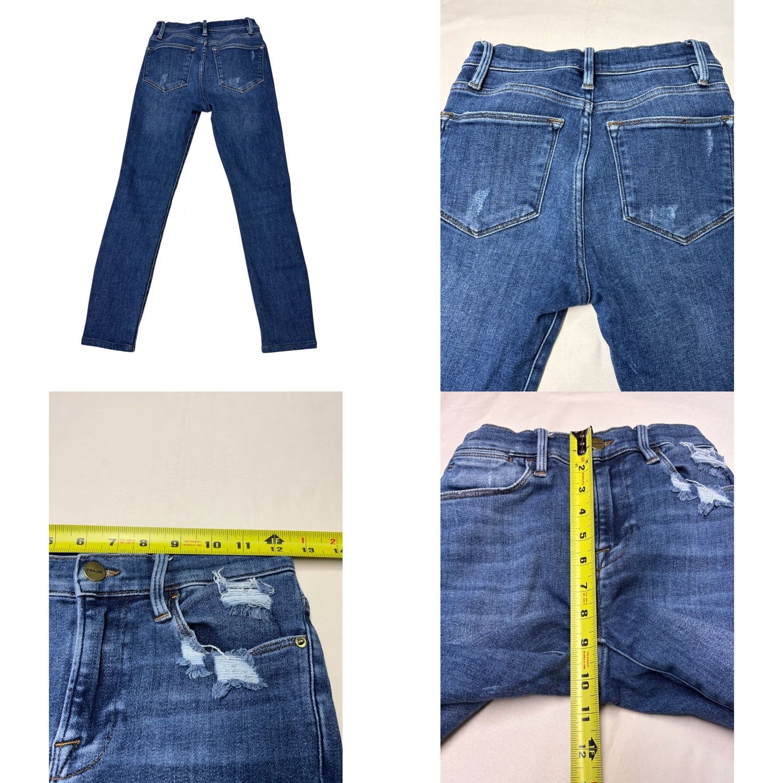 Frame FRAME Le High Skinny Jeans Saxon Blue Distressed Denim Womens High Rise Slim 5-Pocket Zipper Logo Cotton Blend Spandex Wearable Everyday Jeans Womens Size 42" / US 20 - 8 Thumbnail