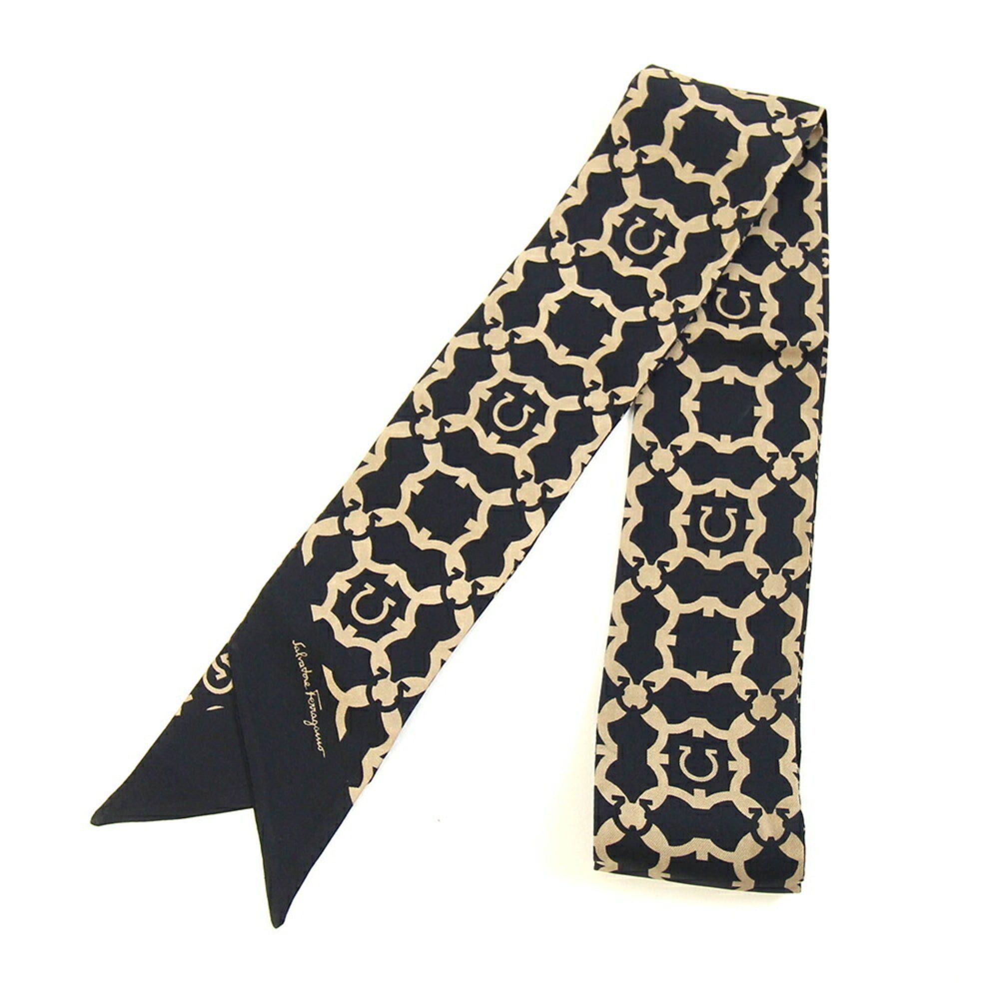 Salvatore Ferragamo Salvatore Ferragamo Ferragamo Scarf/Muffler, Black/Light Brown, 100% Silk, Gancini Ribbon Scarf, Women's, Salvatore Size ONE SIZE - 1 Thumbnail