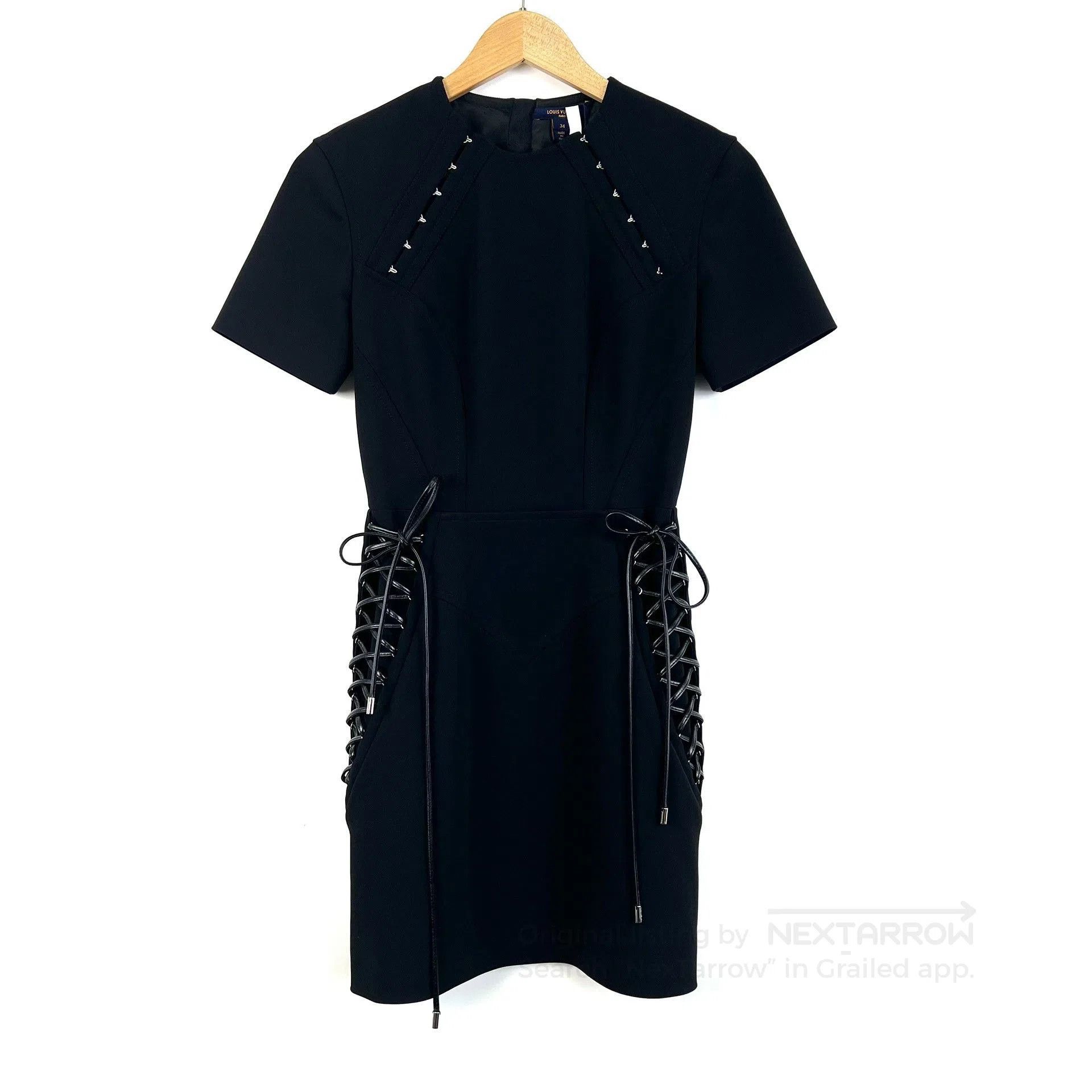 Louis Vuitton Black A-Line Short-Sleeve Dress.