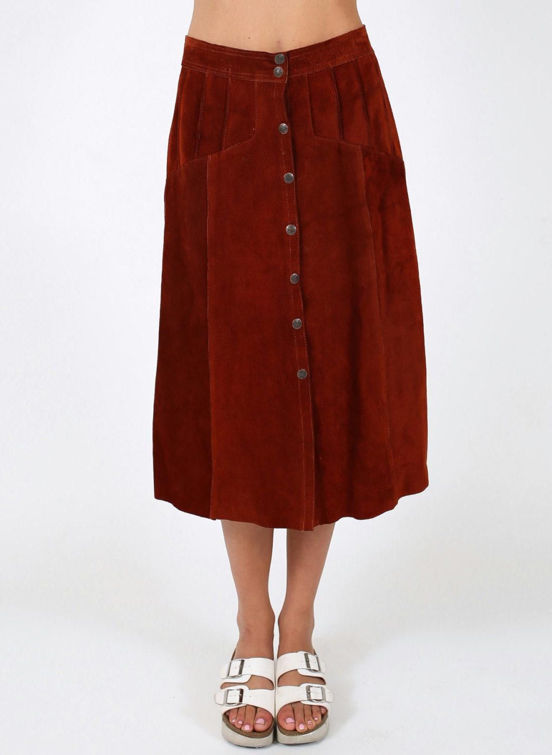Designer Rust Suede Leather Skirt Vintage Circa 1970s - Maxi calf Size 34" / US 12 / IT 48 - 2 Thumbnail