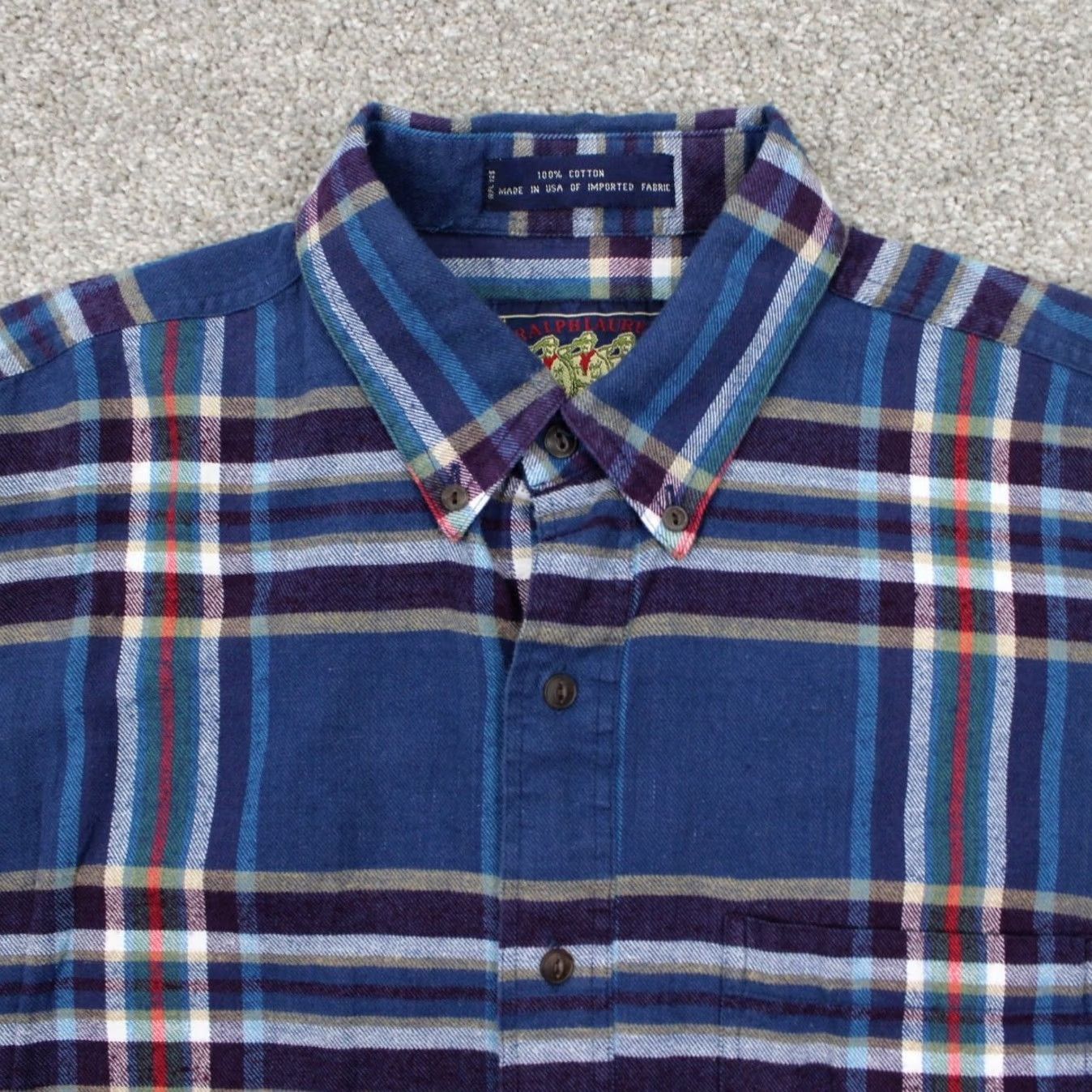 Ralph Lauren VINTAGE Ralph Lauren Chaps Shirt Mens Large Blue/Red 100% Cotton Long Sleeve Button Size US L / EU 52-54 / 3 - 5 Thumbnail