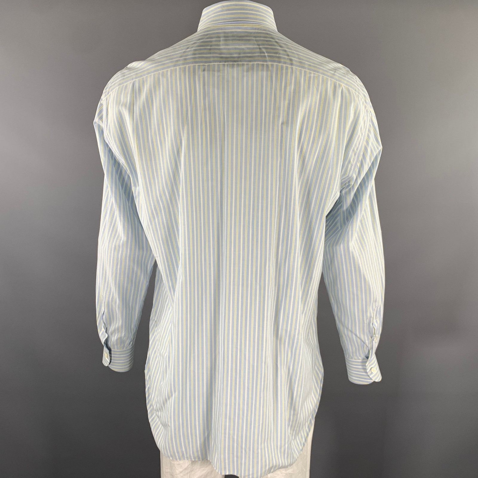 Bergdorf Goodman BERGDORF GOODMAN XL Blue Yellow Stripe Cotton L/S Shirt Size US XL / EU 56 / 4 - 4 Thumbnail