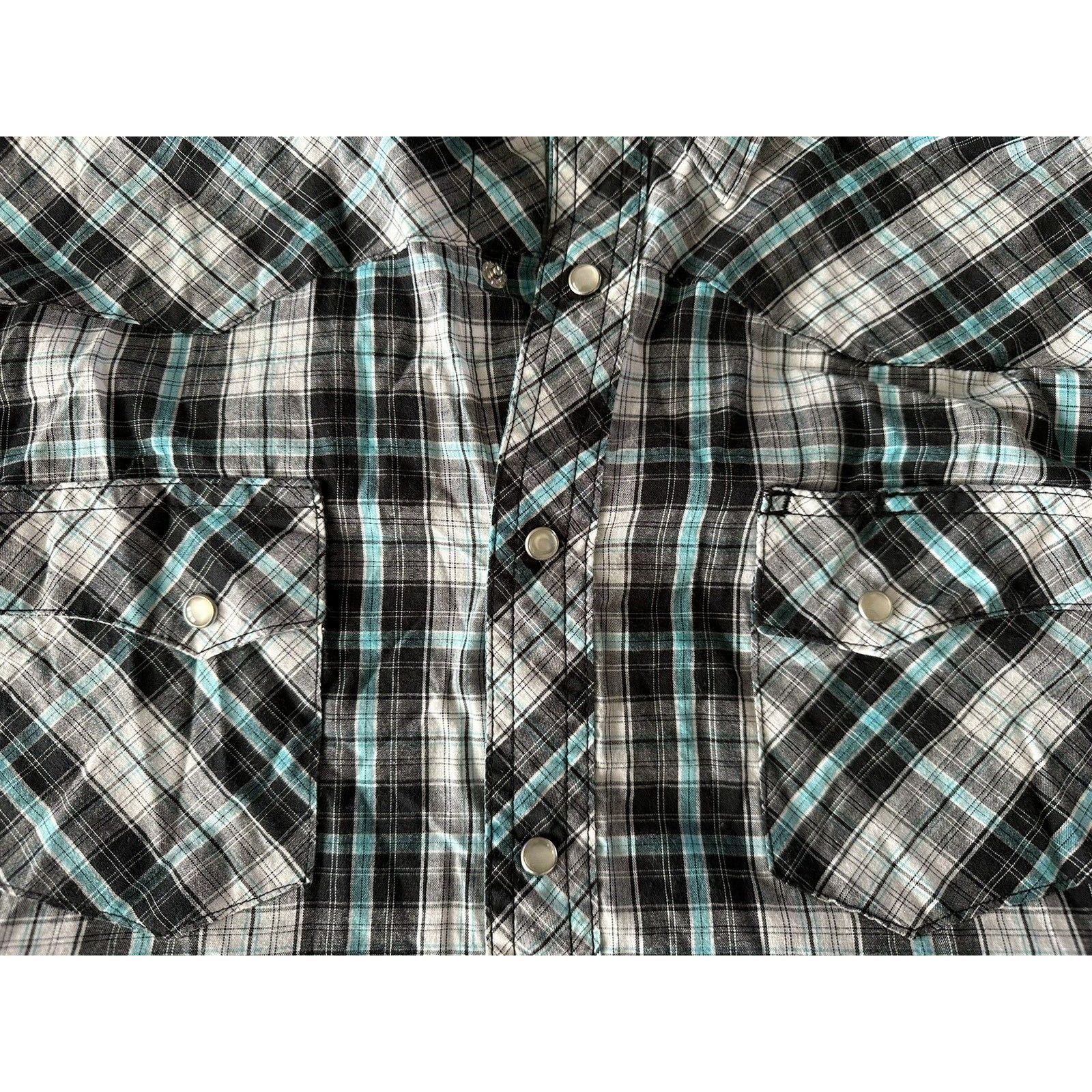 Wrangler WRANGLER Wrancher Shirt LR White/Black/Teal Plaid Pearl Snap Size US L / EU 52-54 / 3 - 5 Thumbnail