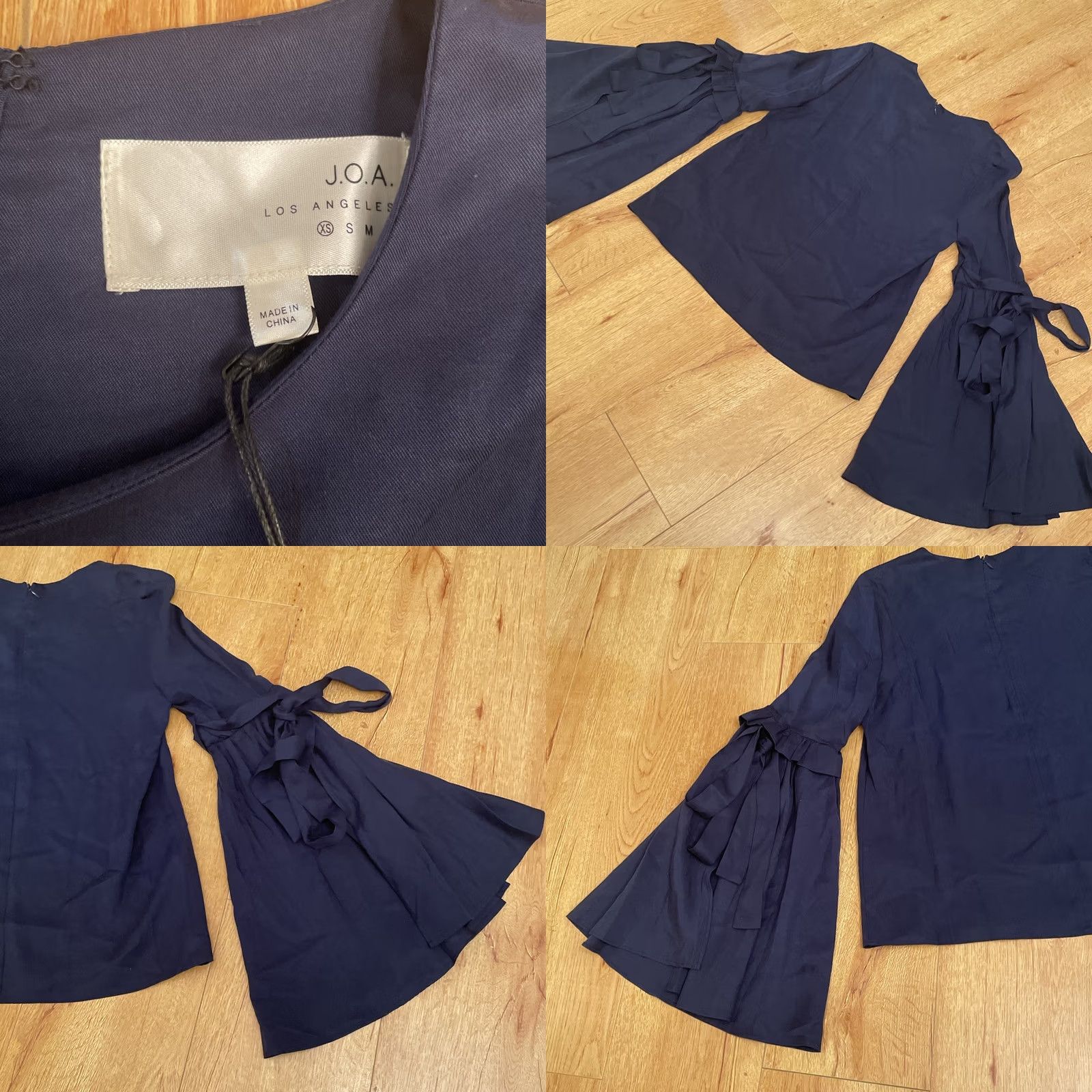 Bell NWT J.O.A. Blouse Womens XS Navy Cathedral Long Tie Ruffle Bell Sleeve Unique Size XS / US 0-2 / IT 36-38 - 8 Thumbnail