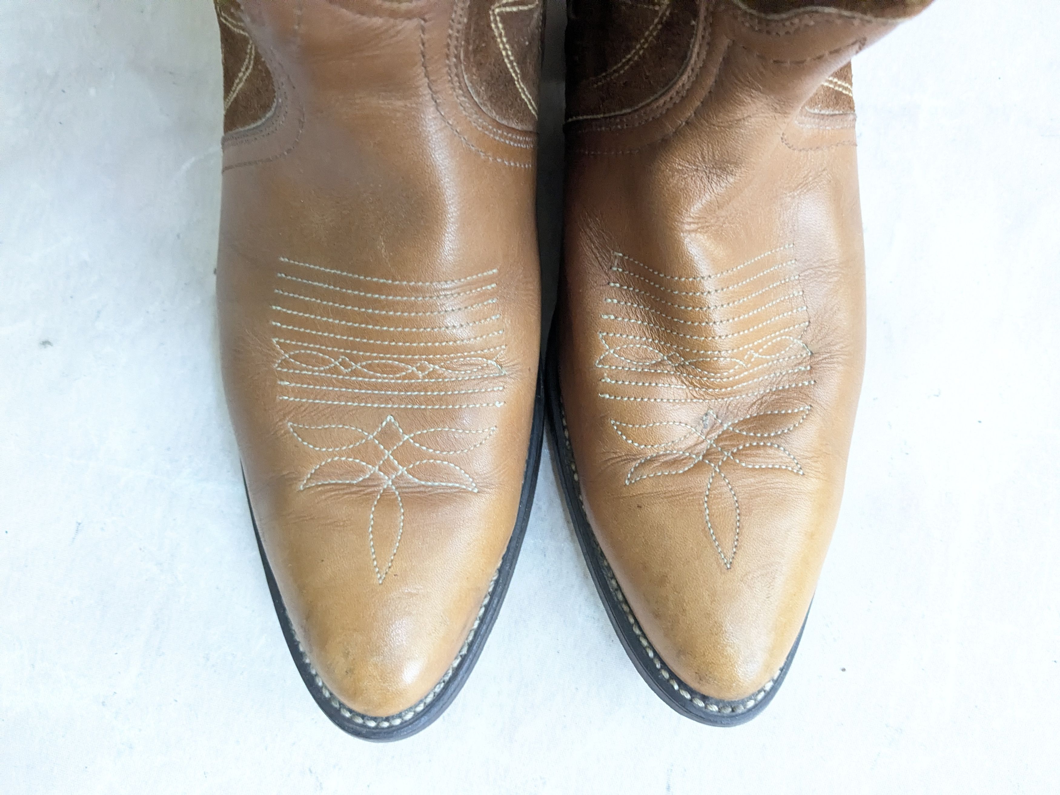 Genuine Leather Vintage Cowboy Boots Brown Leather Suede 9.5 USA Size US 9.5 / EU 42-43 - 3 Thumbnail