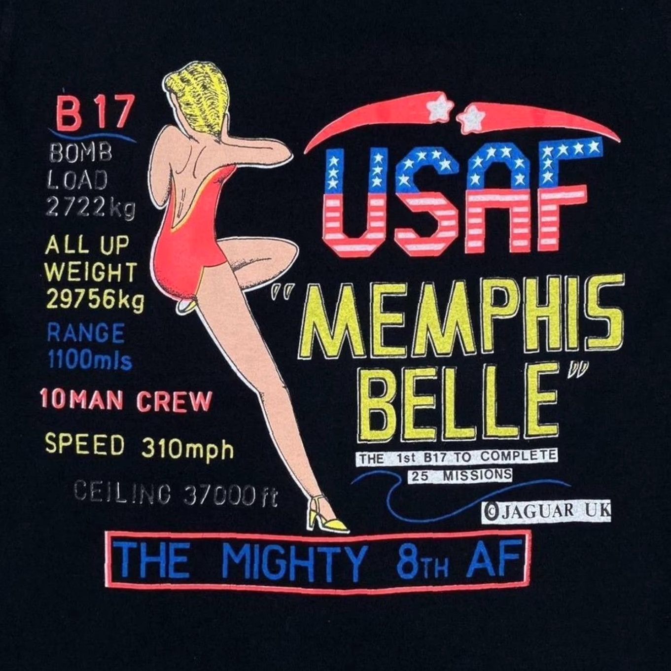 Vintage VINTAGE Screen Stars USAF “Memphis Belle” Air Force T-Shirt Mens S Short Sleeve Black Cotton 90s Graphic print front Mens Size US S / EU 44-46 / 1 - 2 Thumbnail