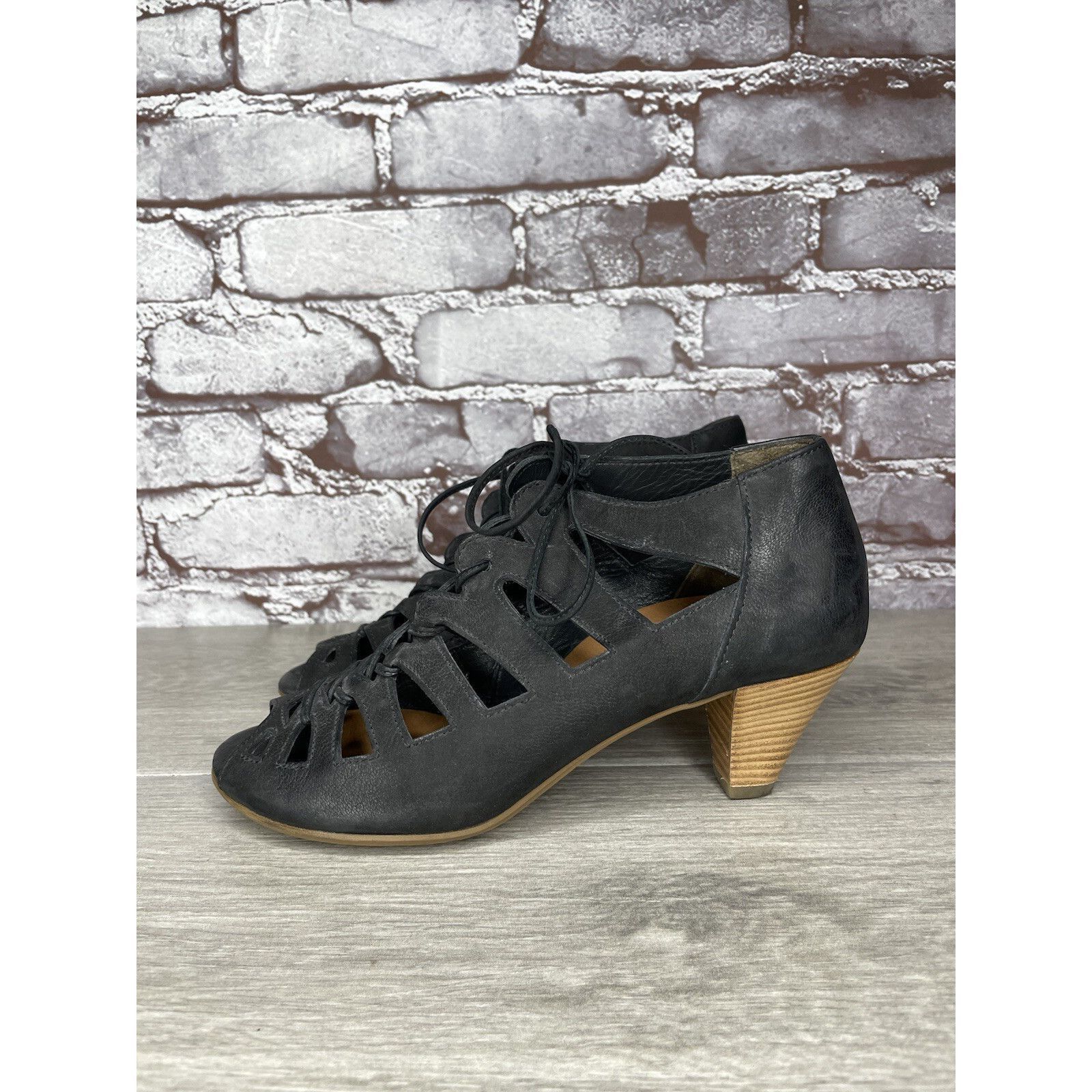 Other Paul Green Munchen Black Leather Caged Lace Up Heel Sandals Size US 6.5 / IT 36.5 - 6 Thumbnail