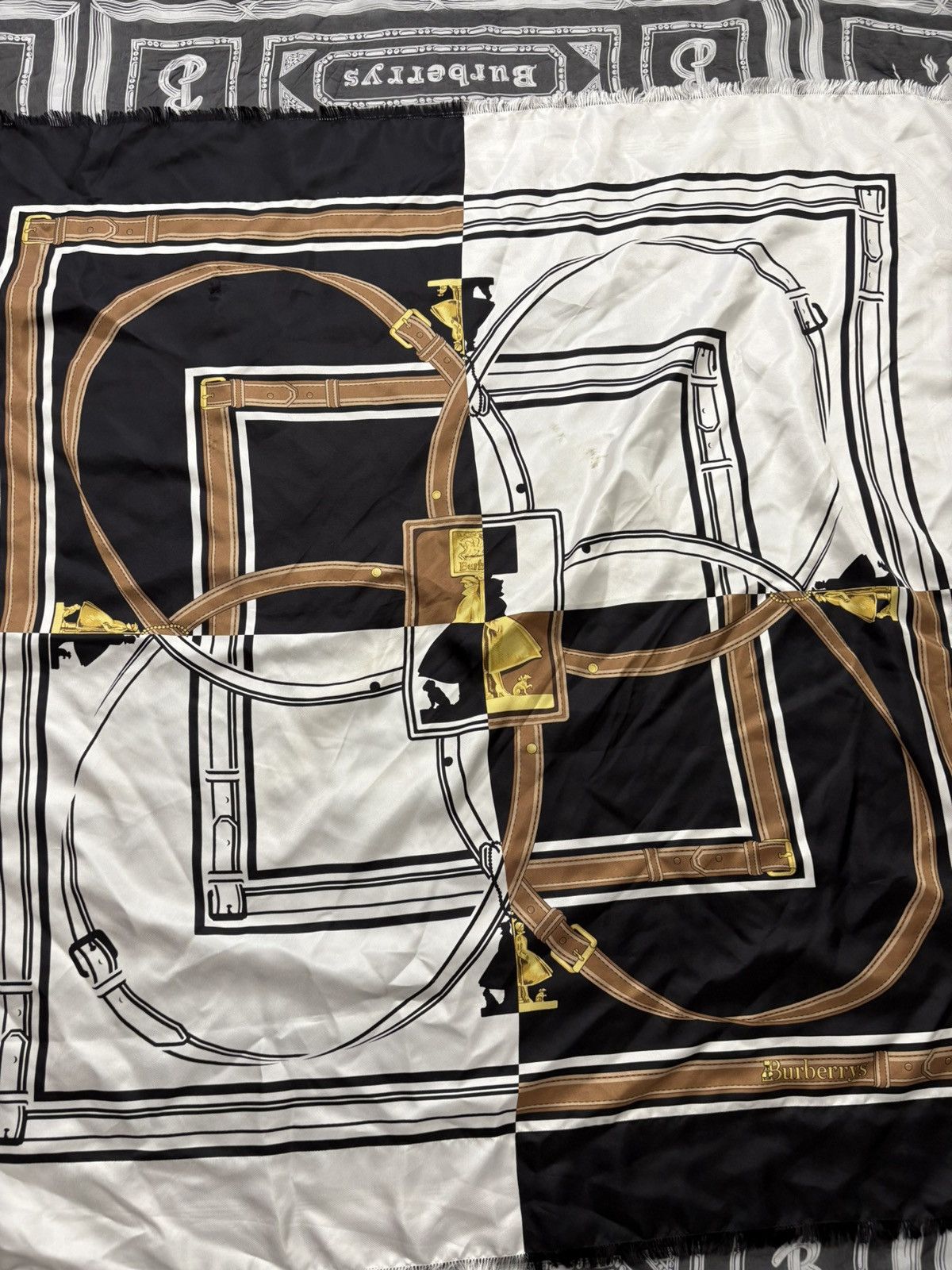 Burberry Vintage Burberrys Silk Scarf Two Lovers Belt Print Flaws 90s Size ONE SIZE - 4 Thumbnail