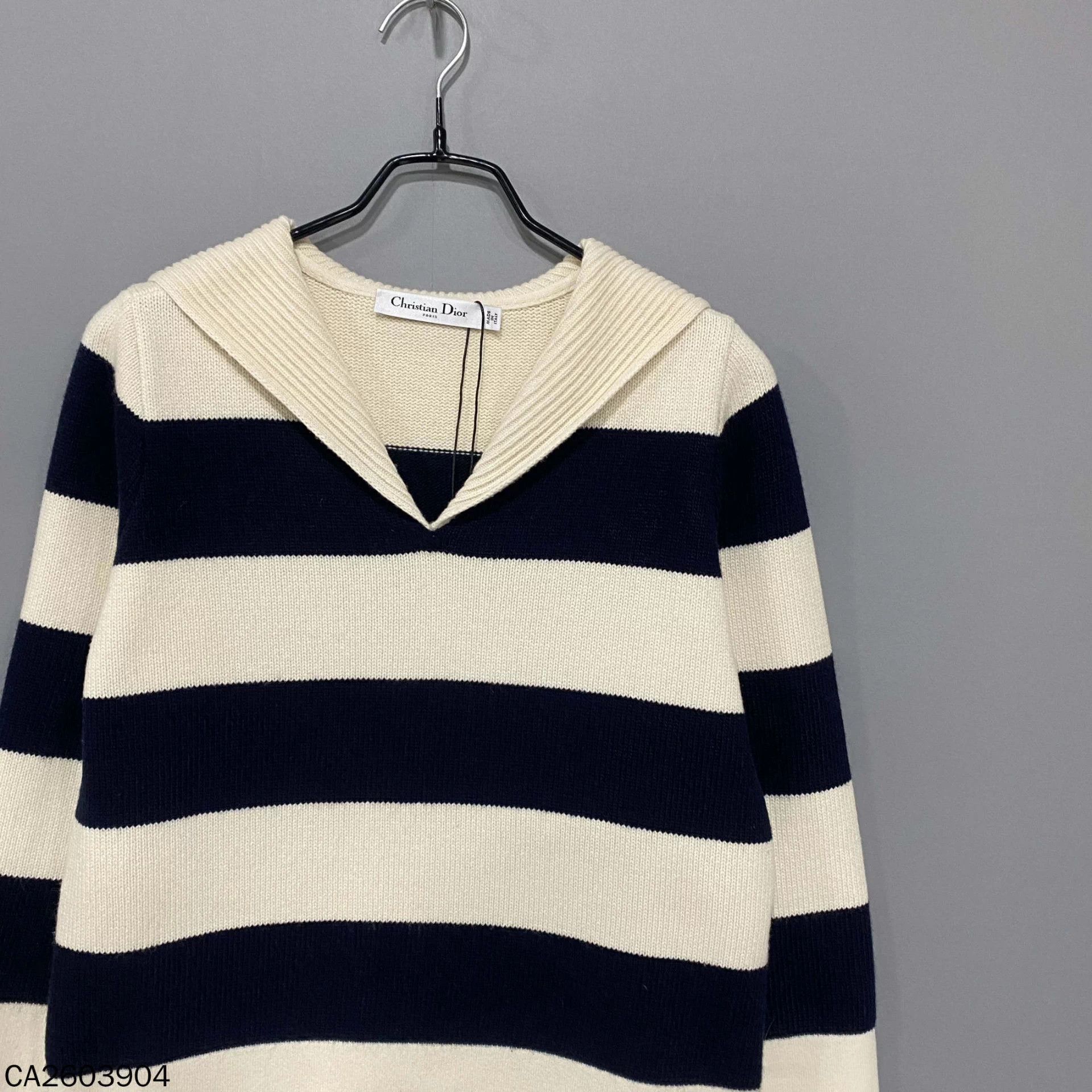 Dior Dior black white stripe navy collar wool sweater Size M / US 6-8 / IT 42-44 - 2 Thumbnail