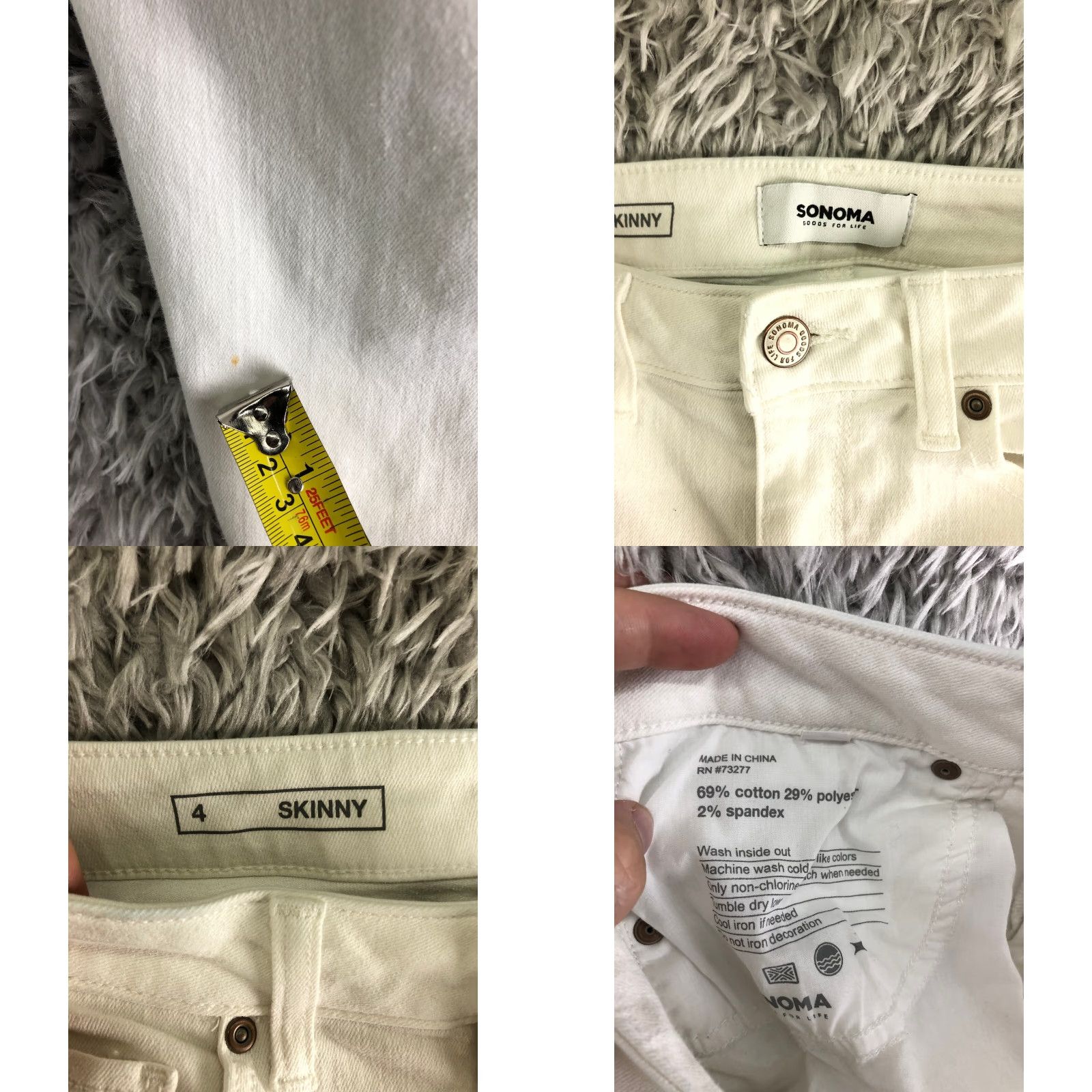 Denime SONOMA Jeans Womens Size 4 Mid Rise Skinny White Denim Pants Size 27" / US 4 / IT 40 - 8 Thumbnail