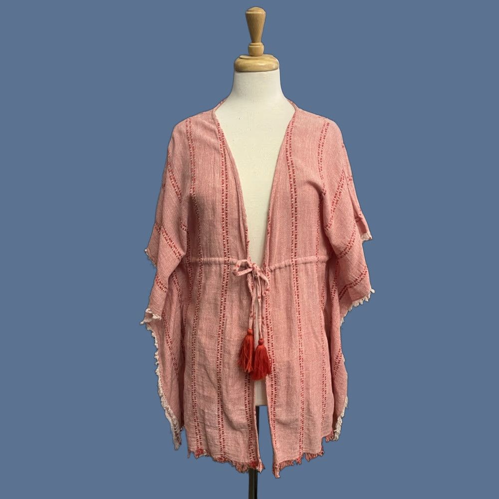 Vintage Elan Blouse Women M Red Linen Sleeveless Front Tie Kimono Beach Bohemian Fringe NEW NWT Size M / US 6-8 / IT 42-44 - 1 Thumbnail