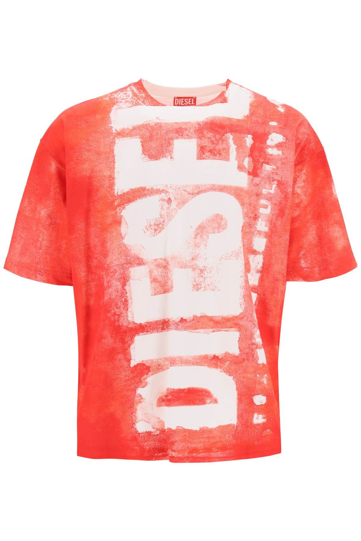 image of Diesel Printed T-Shirt With Oversized Logo in Formula Red, Men's (Size Small)