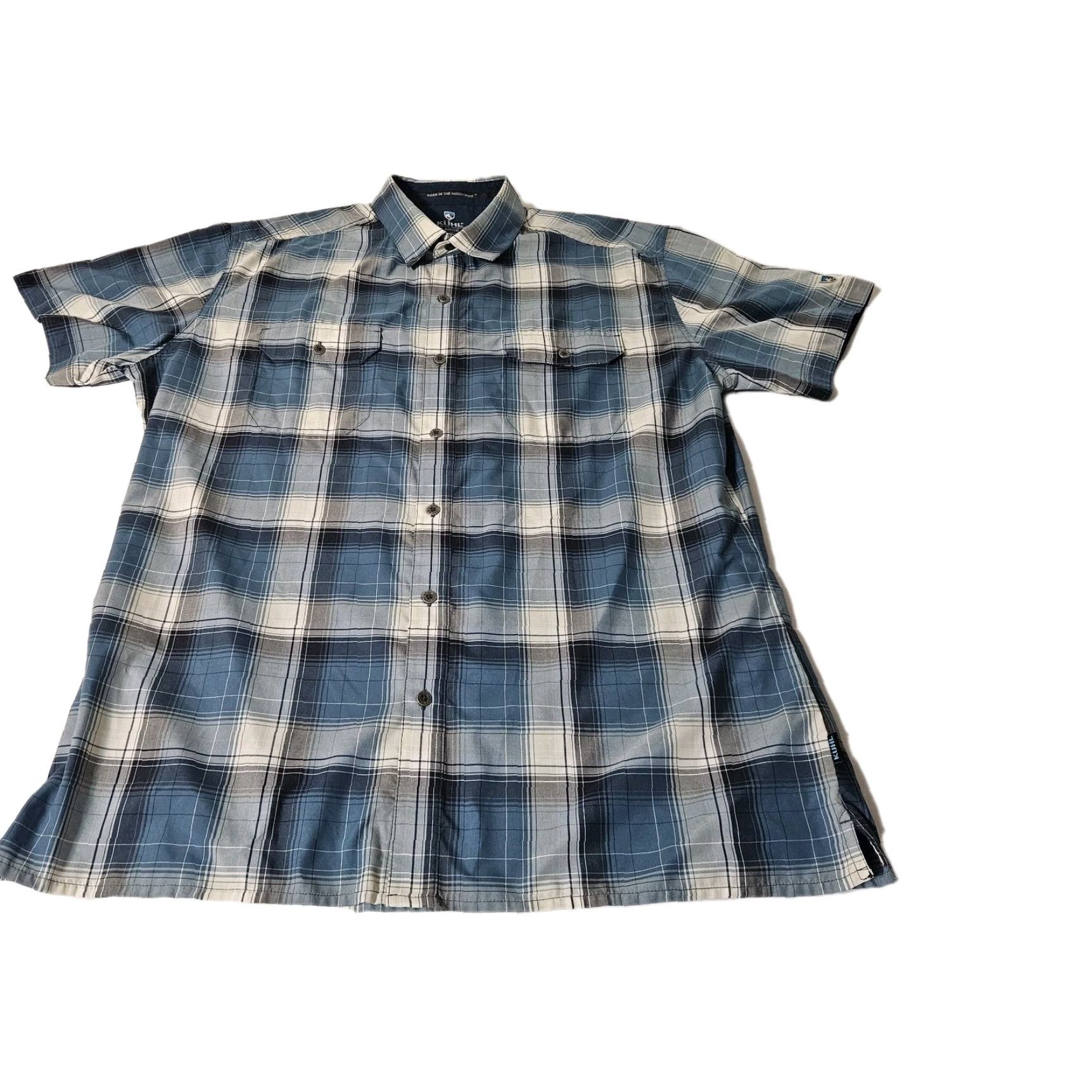 Born Kuhl Shirt Mens Large Blue Plaid Short Sleeve Button-Up Size US L / EU 52-54 / 3 - 2 Thumbnail
