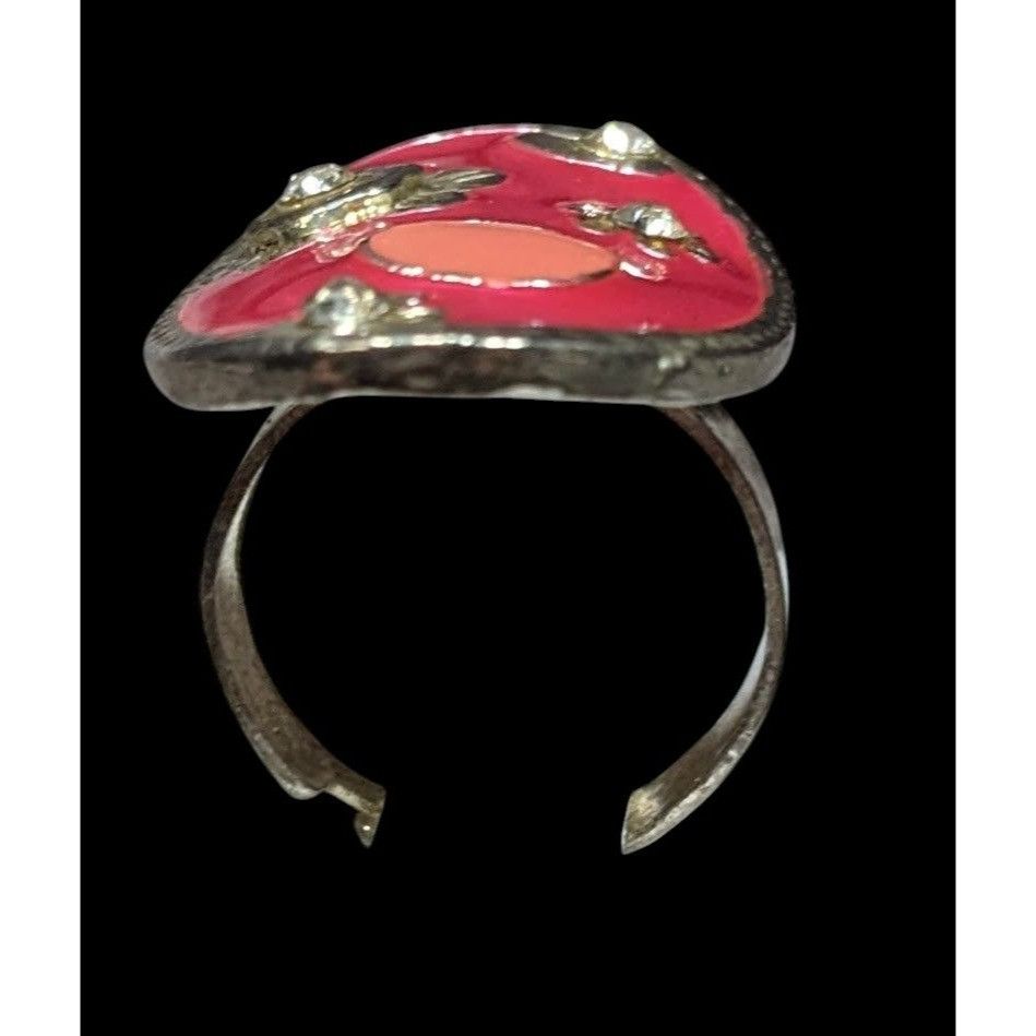 Other Retro Floral Pink Enamel And Silver Tone Oval Ring Size ONE SIZE - 3 Thumbnail