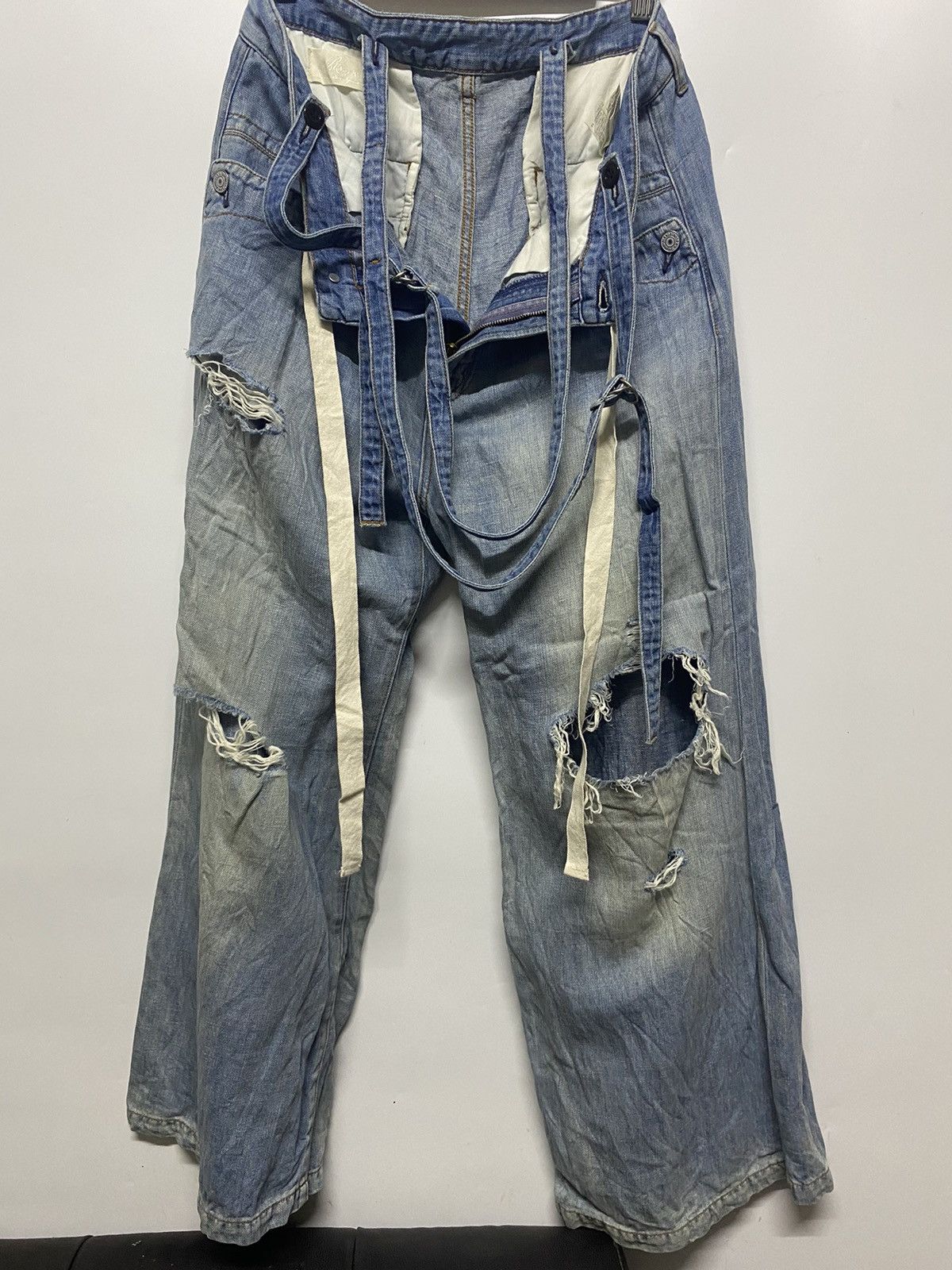 Hysteric Glamour × Japanese Brand RNA İnç. Jeans Distressed Overall Denim Wide Leg Loose Pants Size 32" / US 10 / IT 46 - 4 Thumbnail