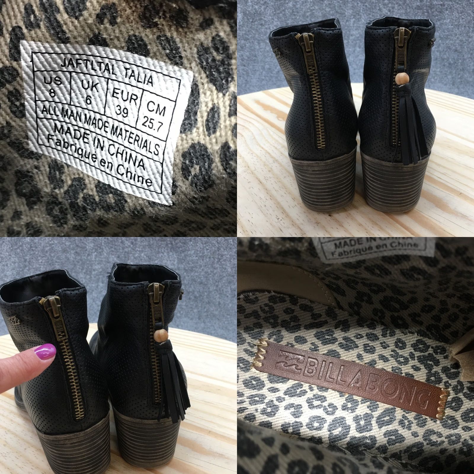 Billabong Billabong Boots Womens 8 Talia Casual Back Zip Ankle Bootie Black Faux Leather Size US 8 / IT 38 - 9 Thumbnail