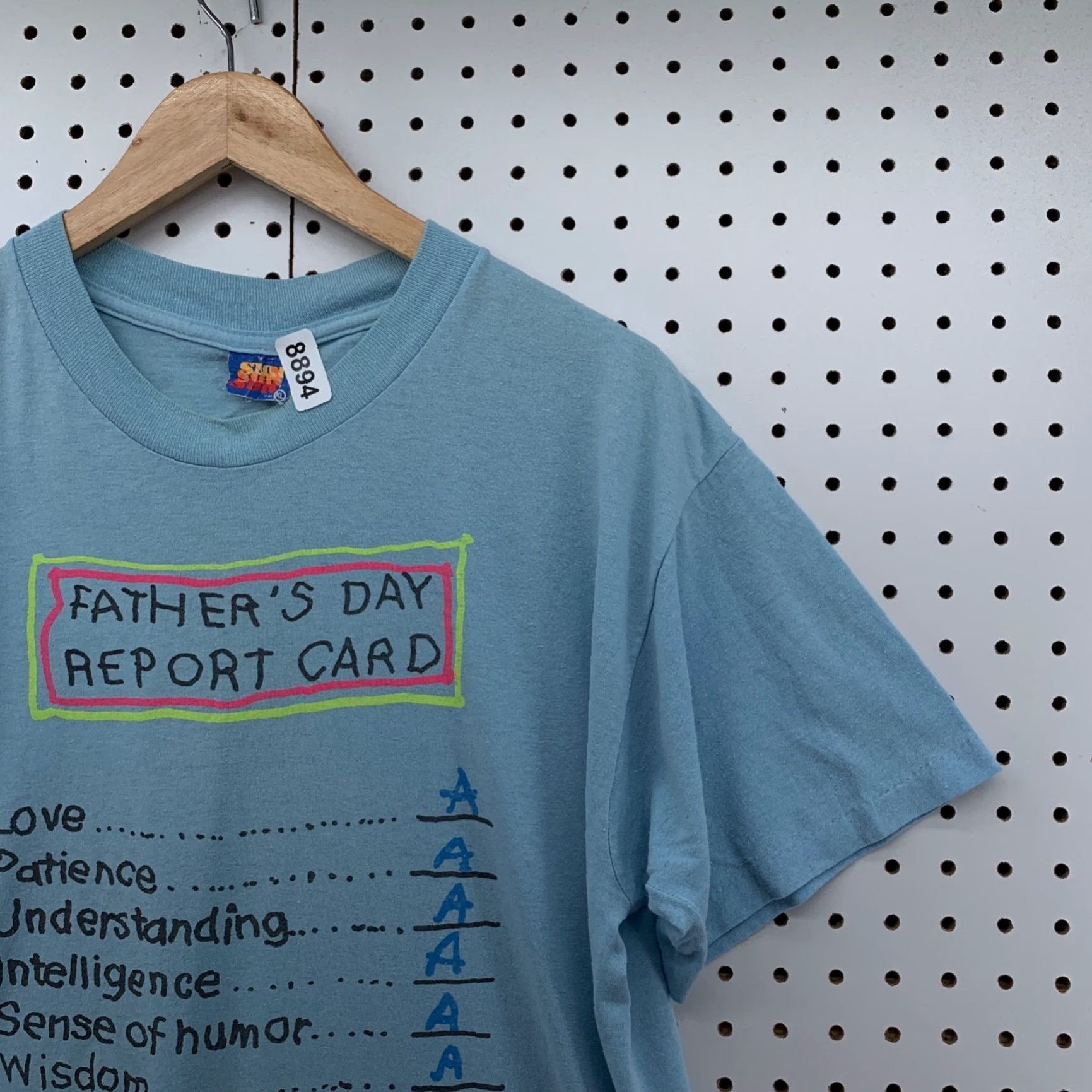 Vintage Vintage 80s Dad Funny Shirt Mens Large Blue Single Stitch Report Card T-Shirt Size US L / EU 52-54 / 3 - 6 Thumbnail
