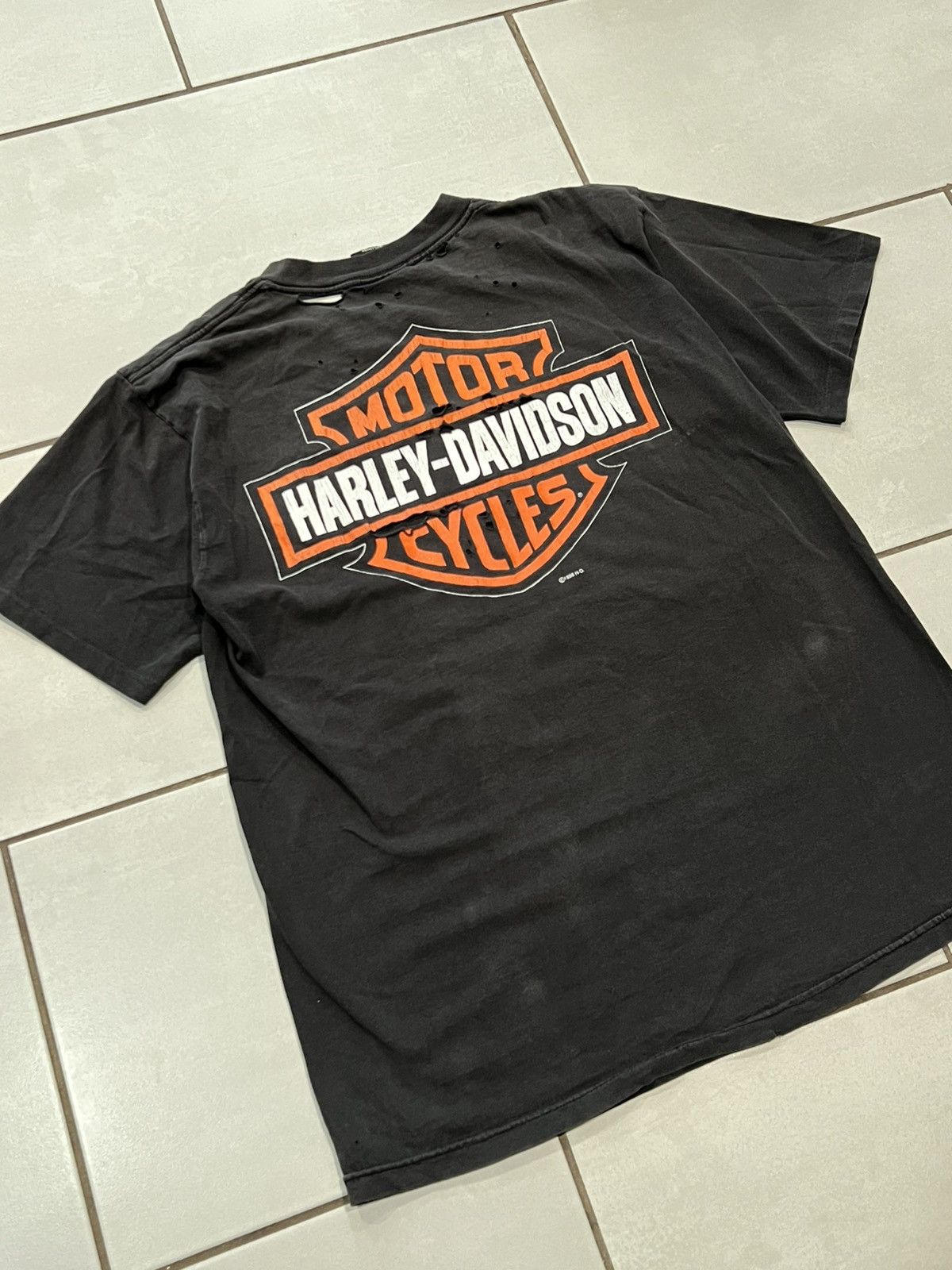 Harley Davidson 90s Faded Thrashed Harley Davidson Hottest Sound Flame Shirt Size US L / EU 52-54 / 3 - 5 Thumbnail