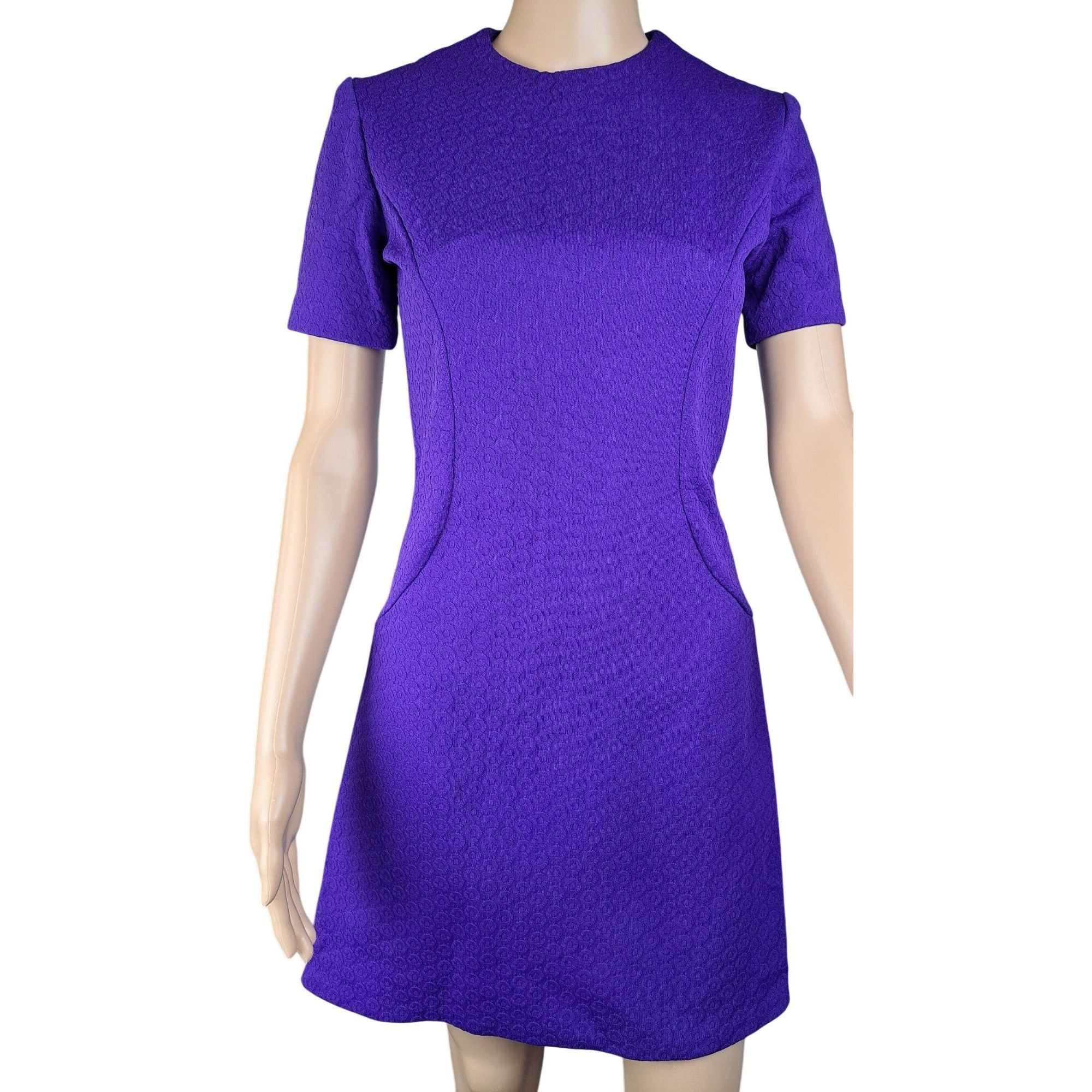 Handmade Vintage Handmade Purple Dress Textured Short Sleeve A-Line Size S / US 4 / IT 40 - 1 Thumbnail