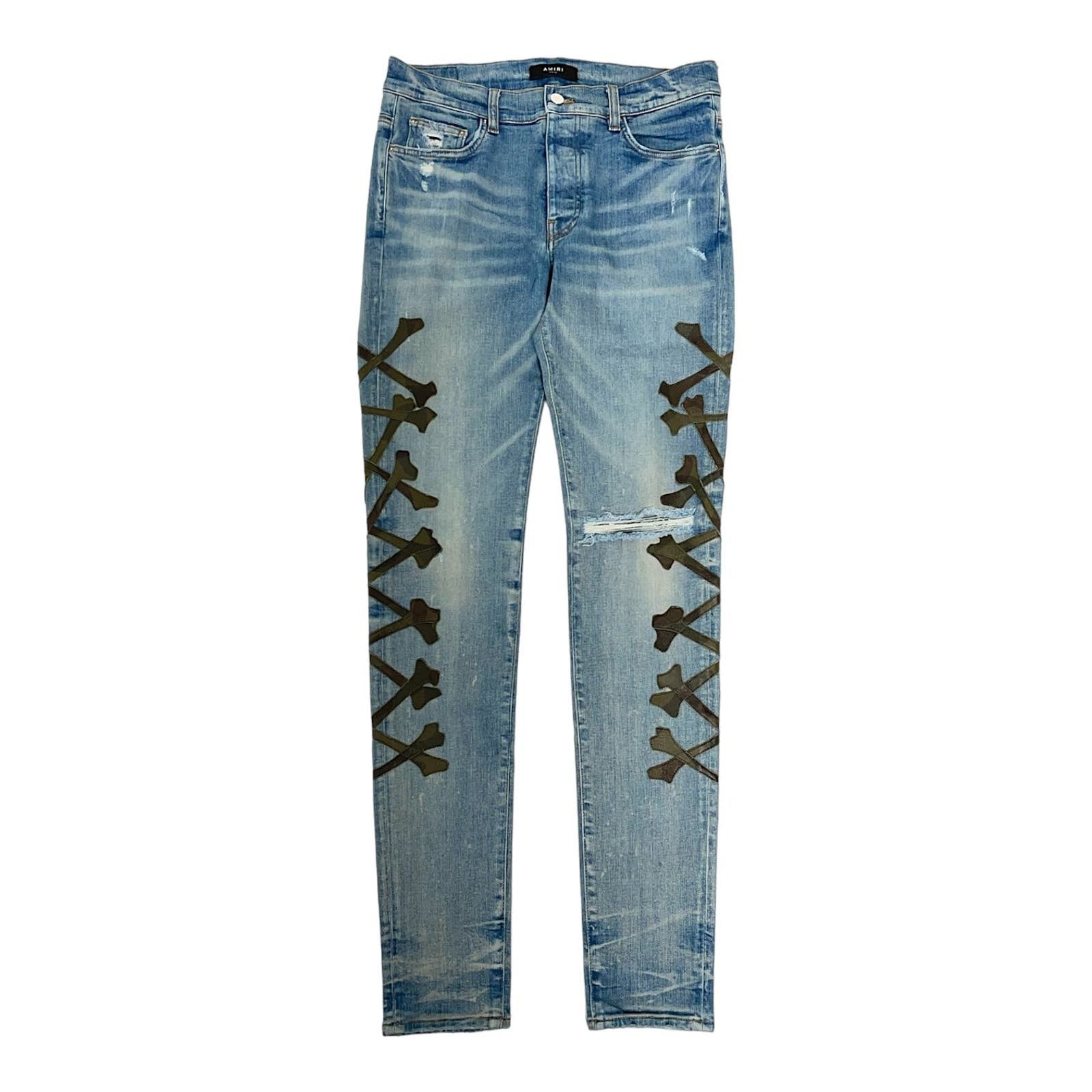 image of Amiri Camouflage Stacked Bones Jeans Clay Indigo, Men's (Size 33)