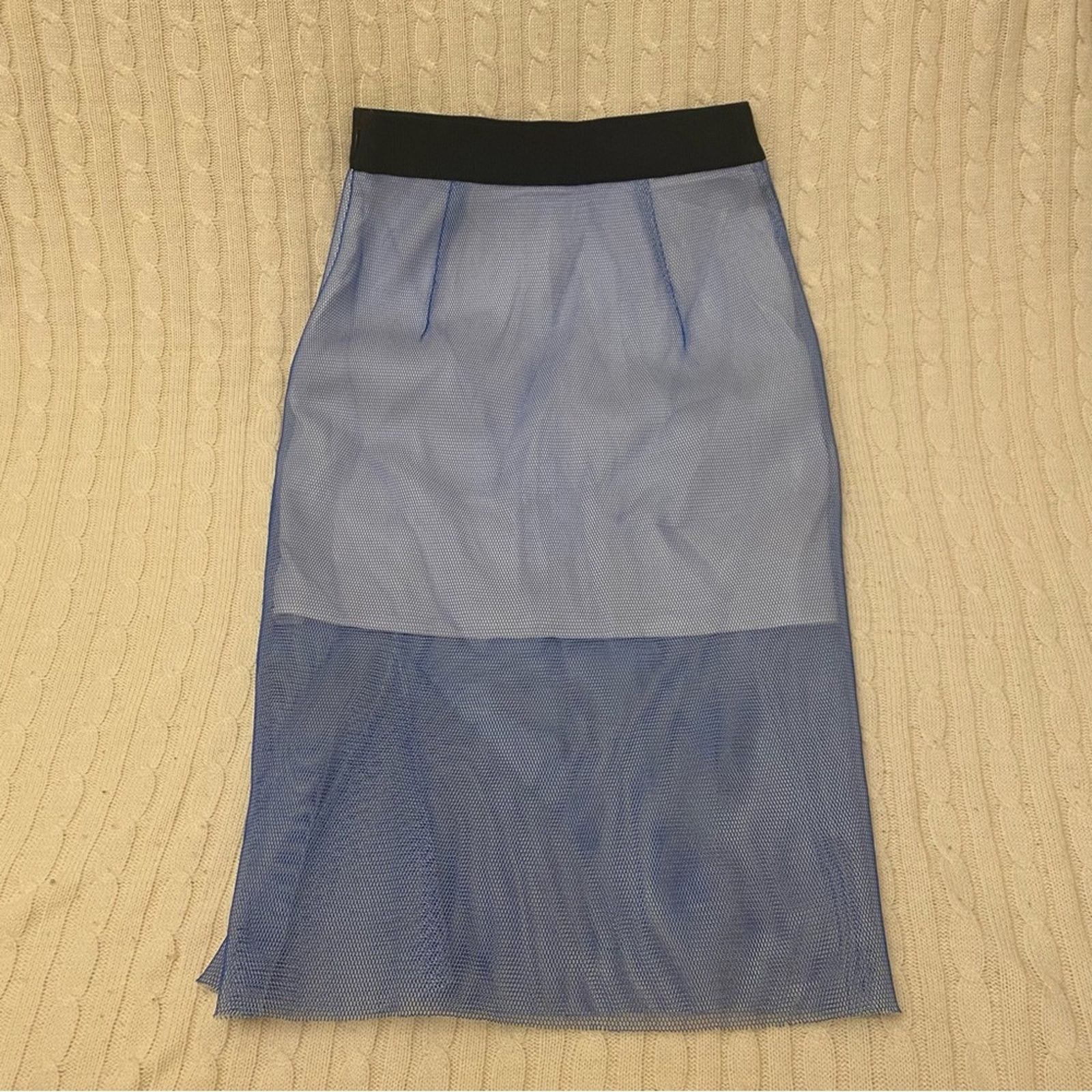MILLY Milly Blue Midi Pencil Skirt sz 10 Milly Midi Net Skirt Size 32" / US 10 / IT 46 - 8 Thumbnail