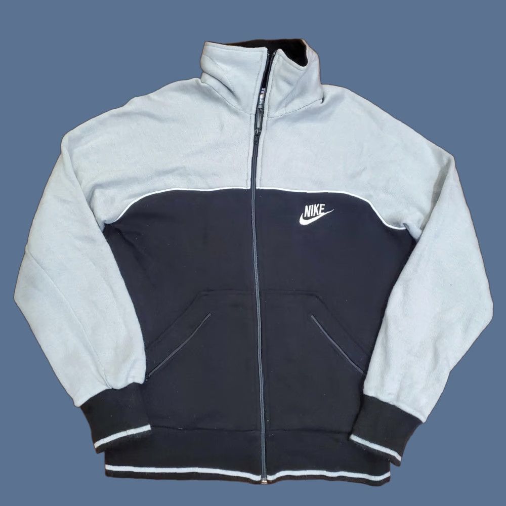 Nike VINTAGE Nike Jacket Mens Medium Black Gray Full Zip Mock Neck Swoosh Logo 90s Size US M / EU 48-50 / 2 - 1 Thumbnail