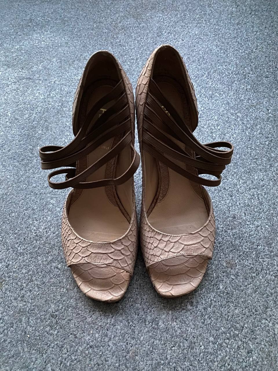 Fendi Fendi Beige Python Embossed Leather Open Toe Pumps Size 37 Size US 6.5 / IT 36.5 - 2 Thumbnail