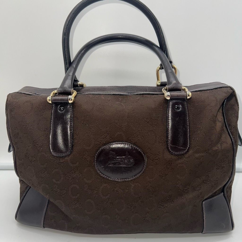 image of Celine Macadam Brown Canvas And Leather Boston Bag, Women's