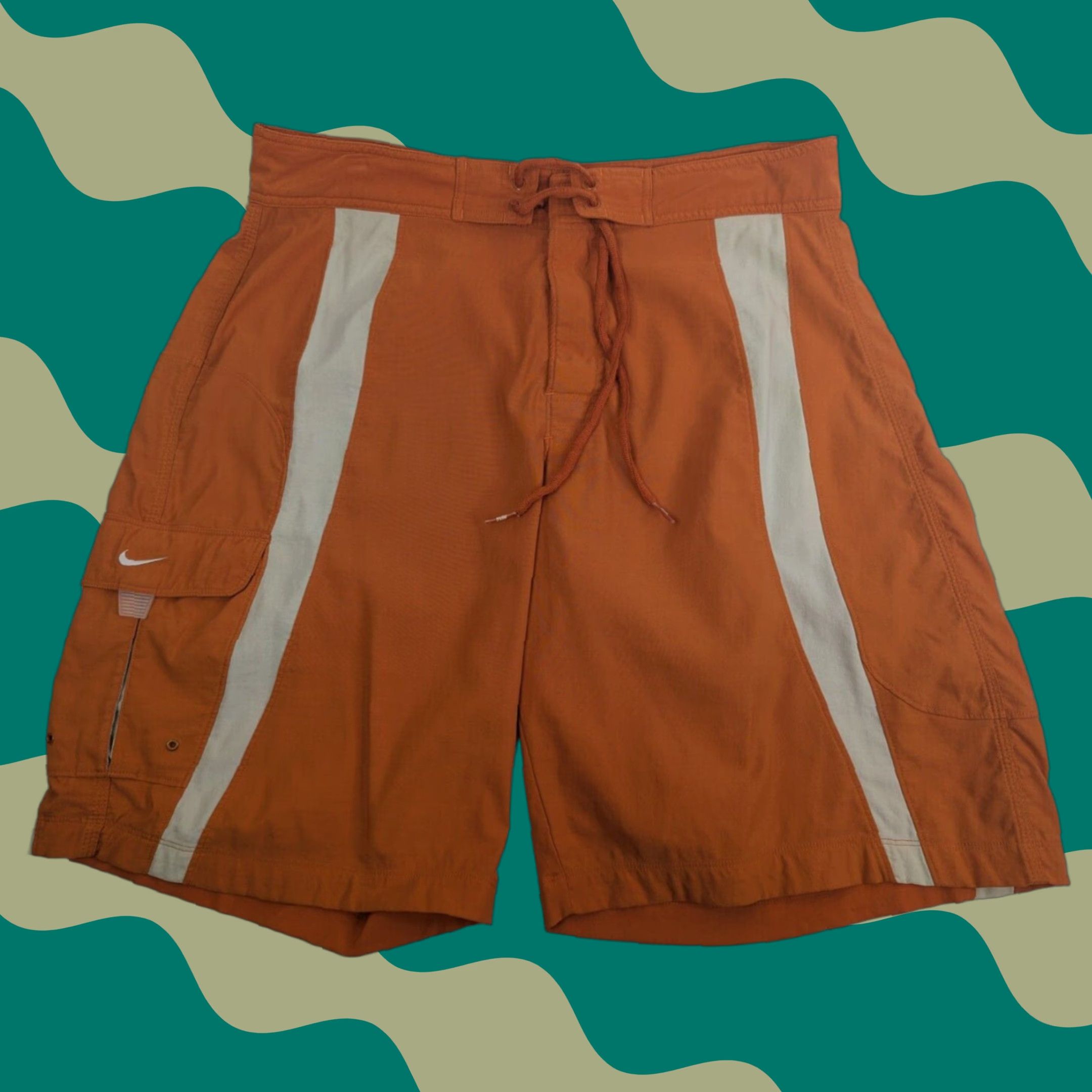 Nike NIKE Swim Trunks Bottom Mens Orange Beige Nylon 36 Beach Y2K Drawstring Size US 36 / EU 52 - 1 Thumbnail