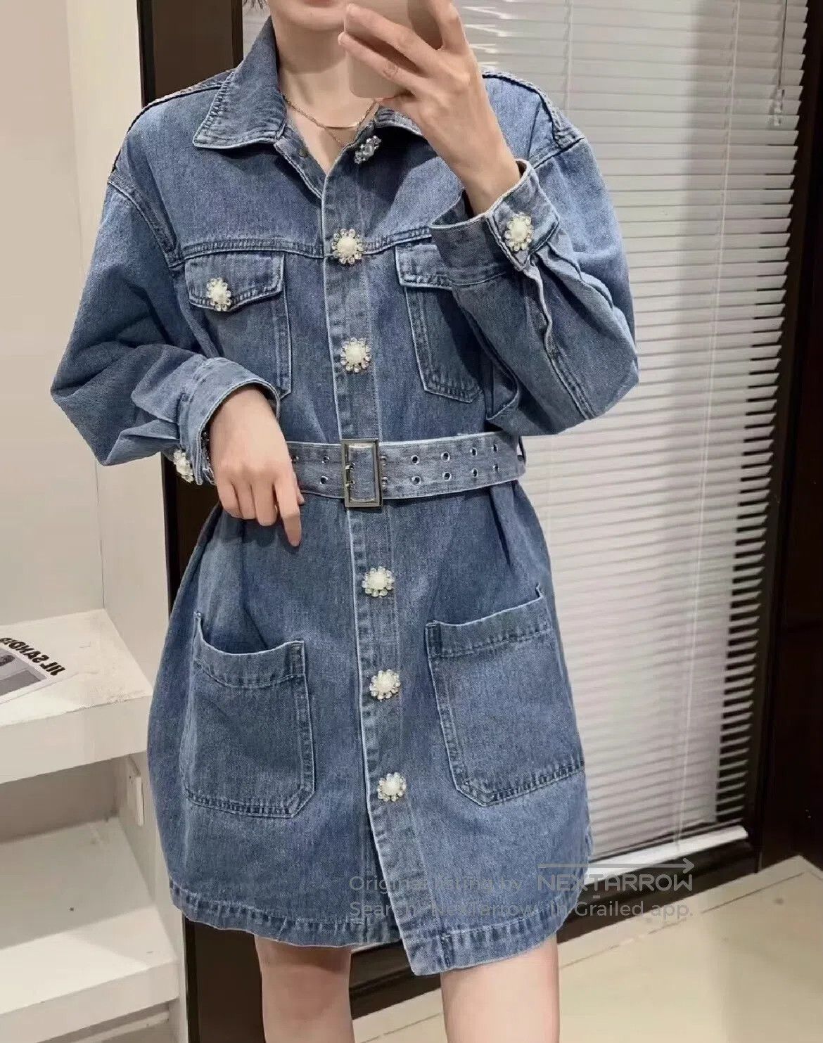 Miu Miu miu miu size 40 Flower Button Medium-to-long denim jacket Size L / US 10 / IT 46 - 1 Thumbnail