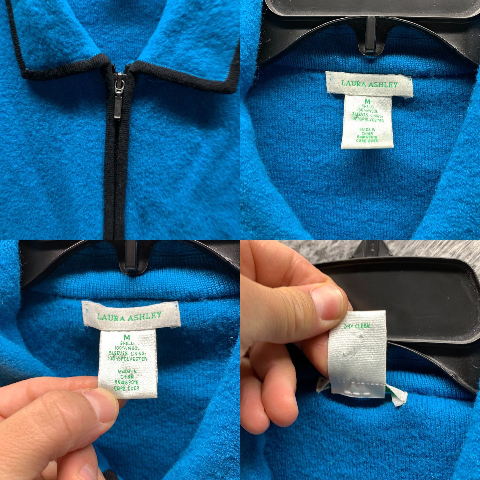 Laura Ashley VINTAGE Laura Ashley Sweater Womens Medium Blue 90s Full Zip Wool Knit Button Collar - Mens? Womens Size M / US 6-8 / IT 42-44 - 8 Thumbnail