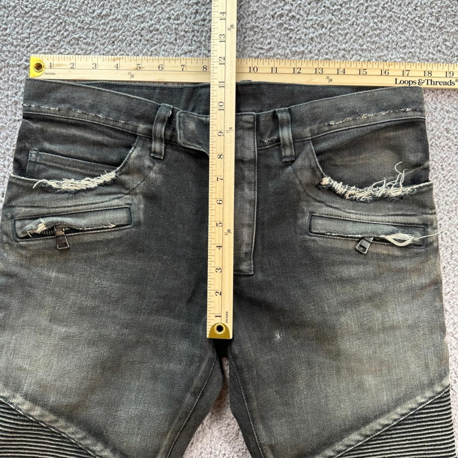 Balmain BALMAIN Paris Men's Black Moto Jeans Distressed Slim 33 Size US 33 - 4 Thumbnail
