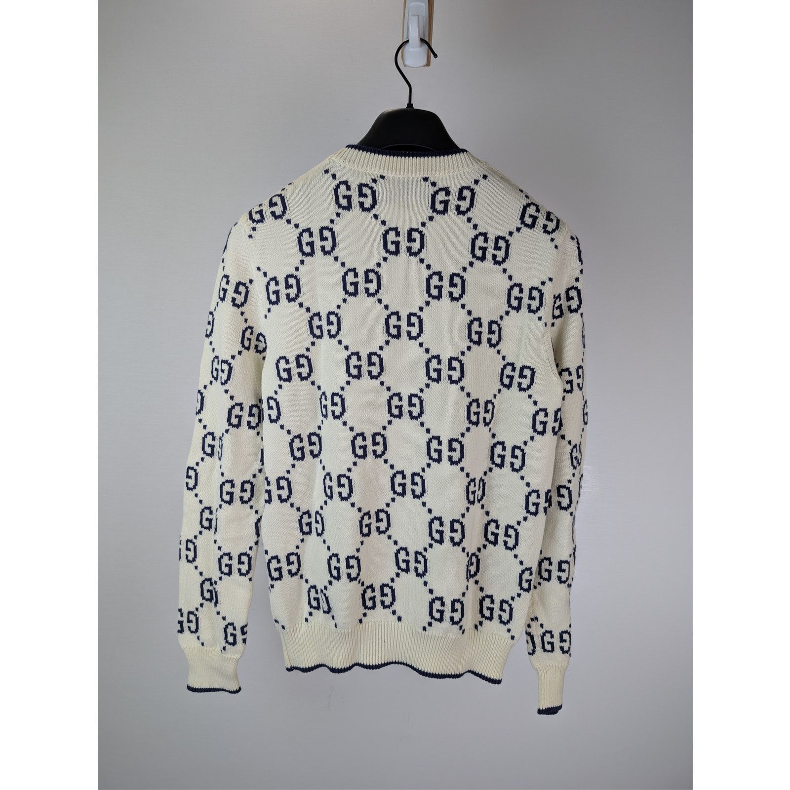 Gucci o1rshd1 GG Cotton Knit Sweater in Ivory / Navy Blue Size US M / EU 48-50 / 2 - 9 Thumbnail